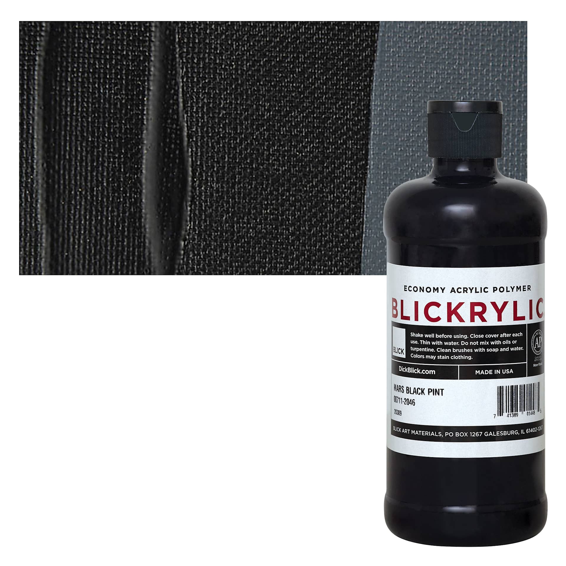 Blickrylic Student Acrylic - Mars Black, Pint and swatch