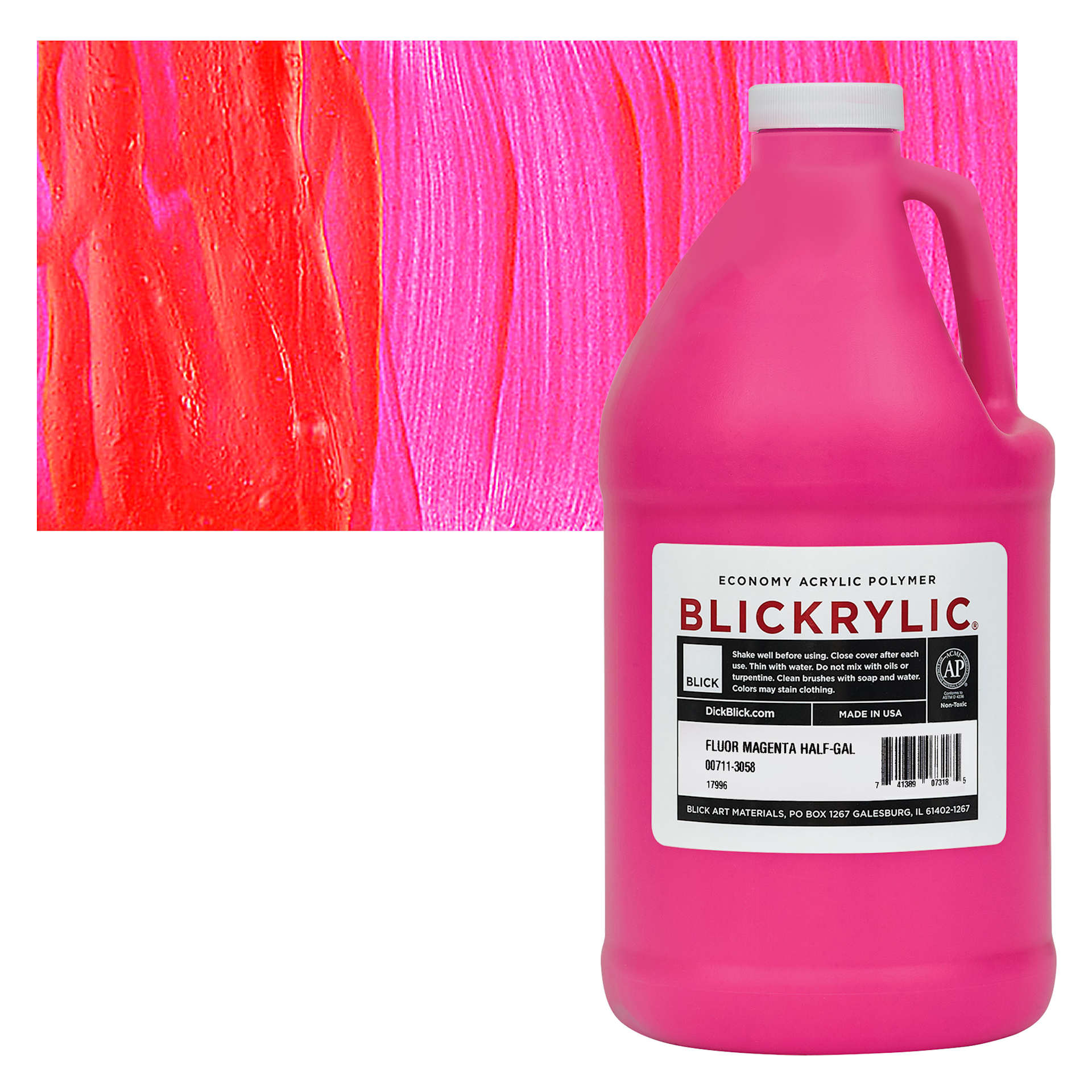 Blickrylic Student Acrylic - Fluorescent Magenta, Half Gallon and swatch