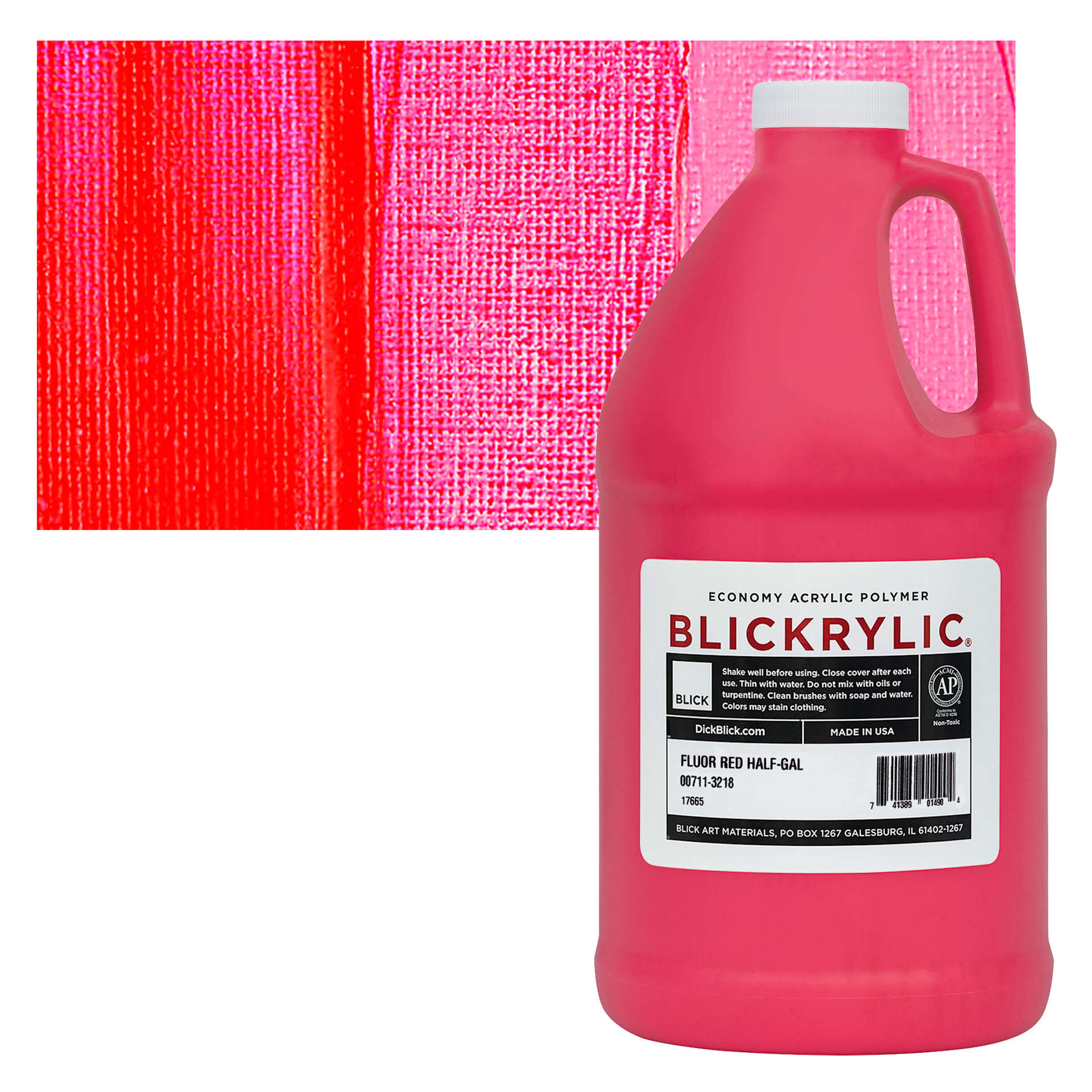 Blickrylic Student Acrylic - Fluorescent Red, Half Gallon and swatch