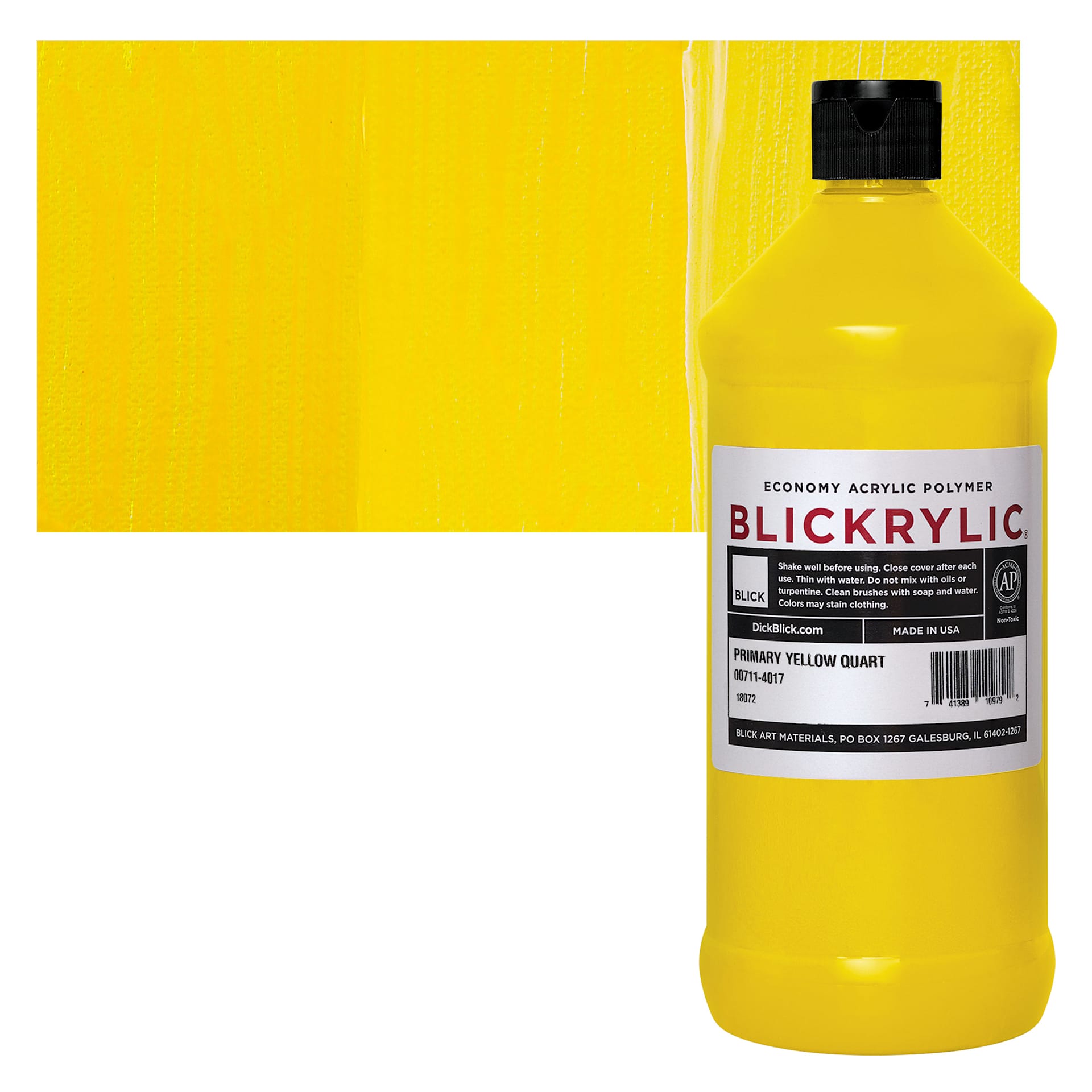 Blickrylic Student Acrylic - Primary Yellow, Quart and swatch