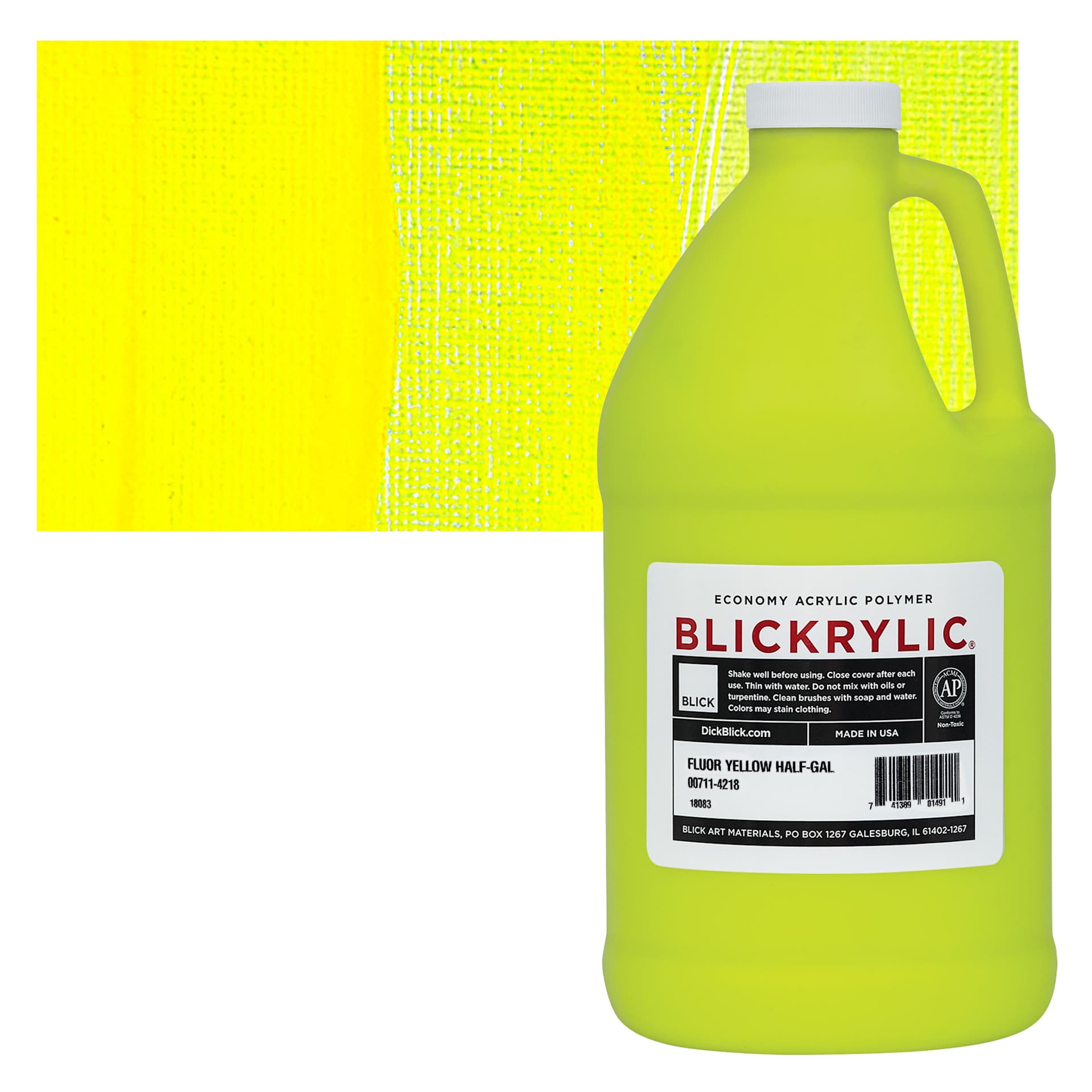 Blickrylic Student Acrylic - Fluorescent Yellow, Half Gallon and swatch