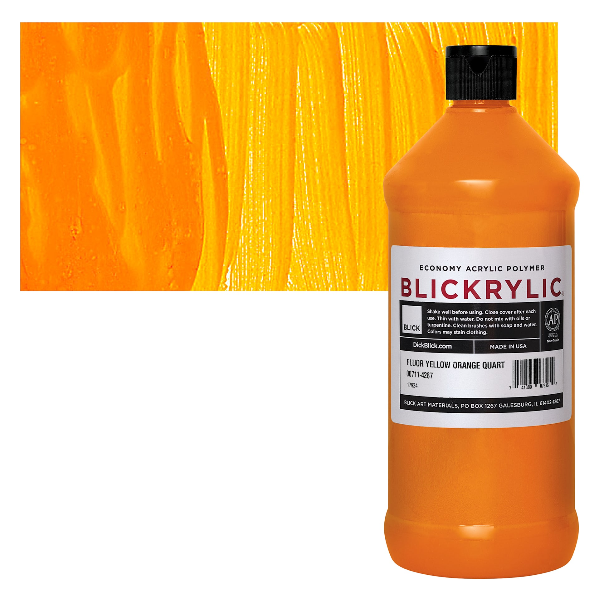 Blickrylic Student Acrylic - Fluorescent Yellow Orange, Quart and swatch