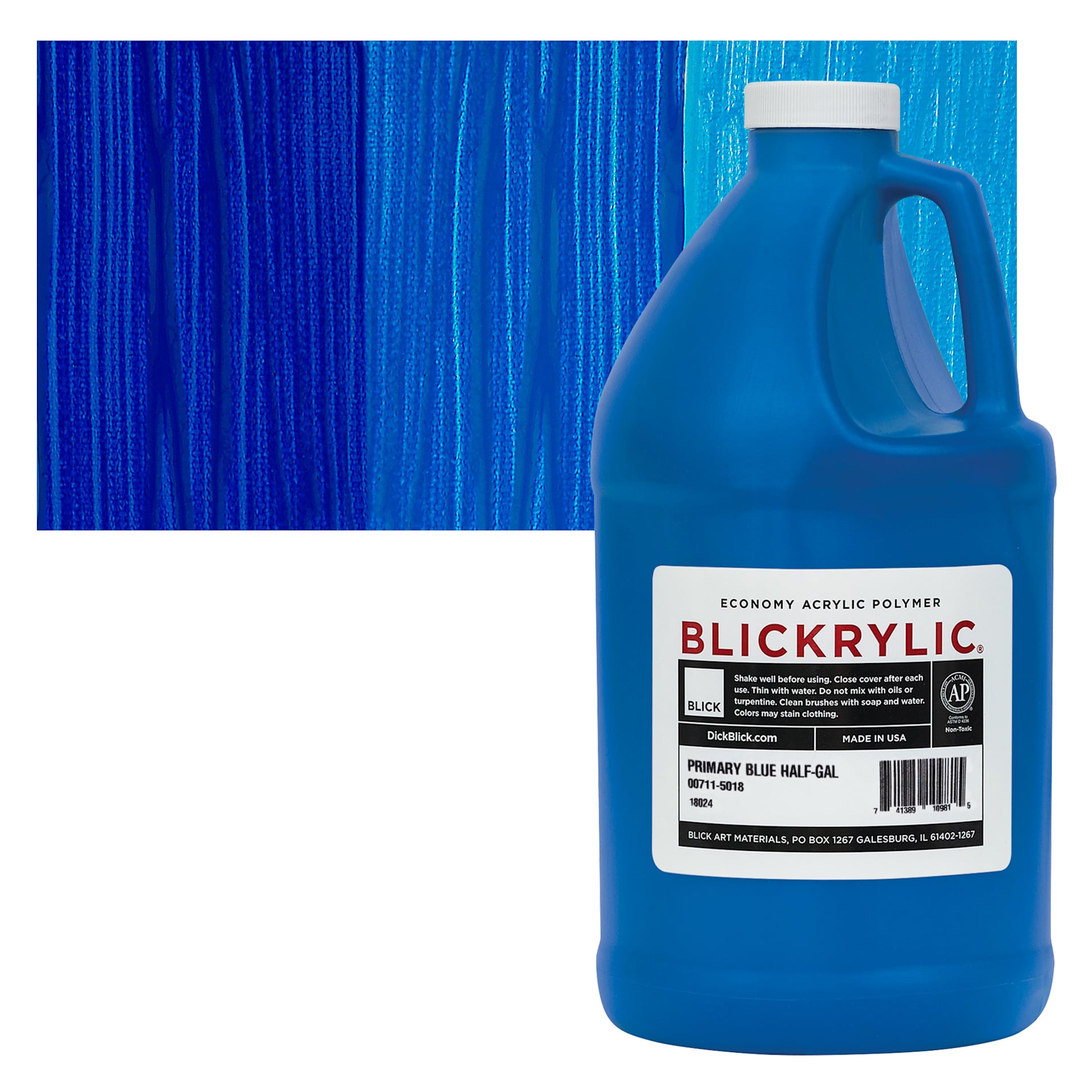 Blickrylic Student Acrylic - Primary Blue, Half Gallon and swatch