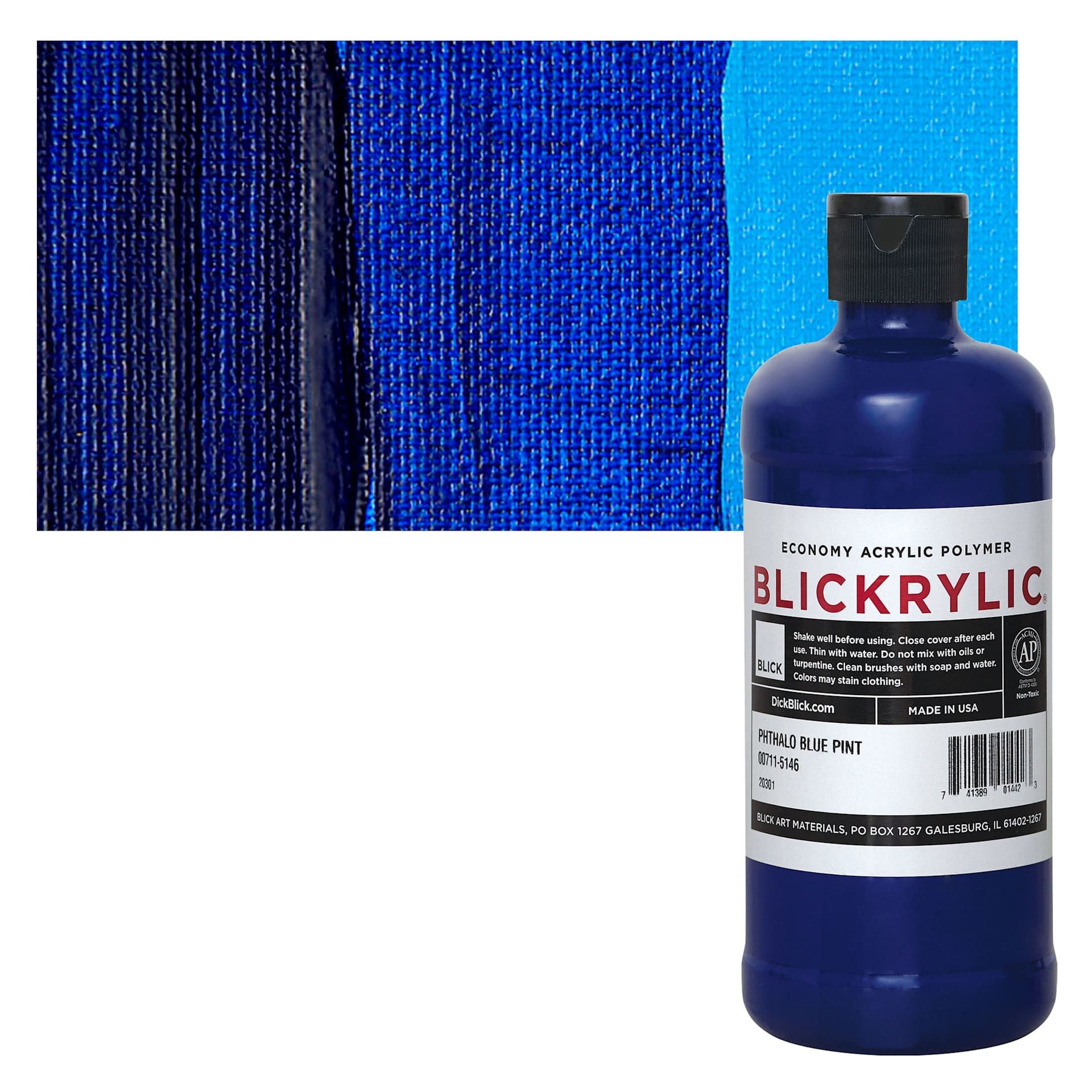 Blickrylic Student Acrylic - Phthalo Blue, Pint and swatch