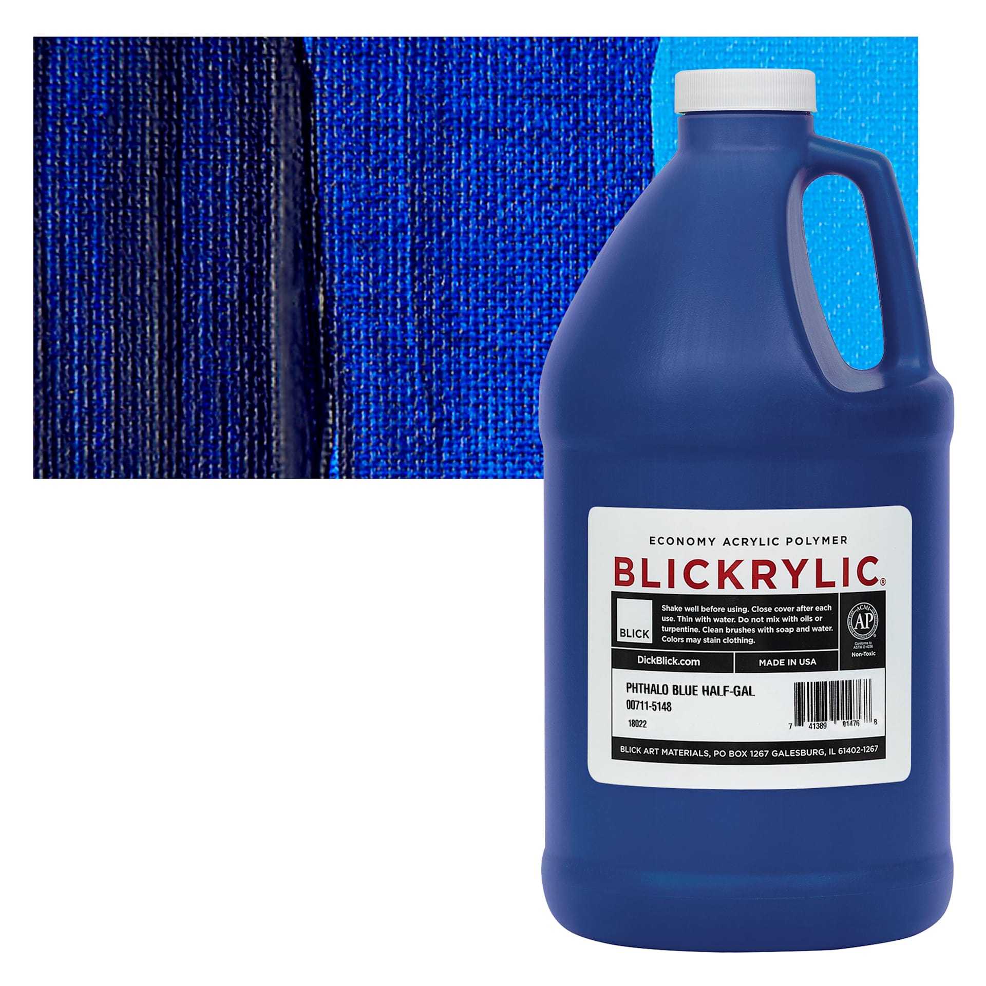 Blickrylic Student Acrylic - Phthalo Blue, Half Gallon and swatch
