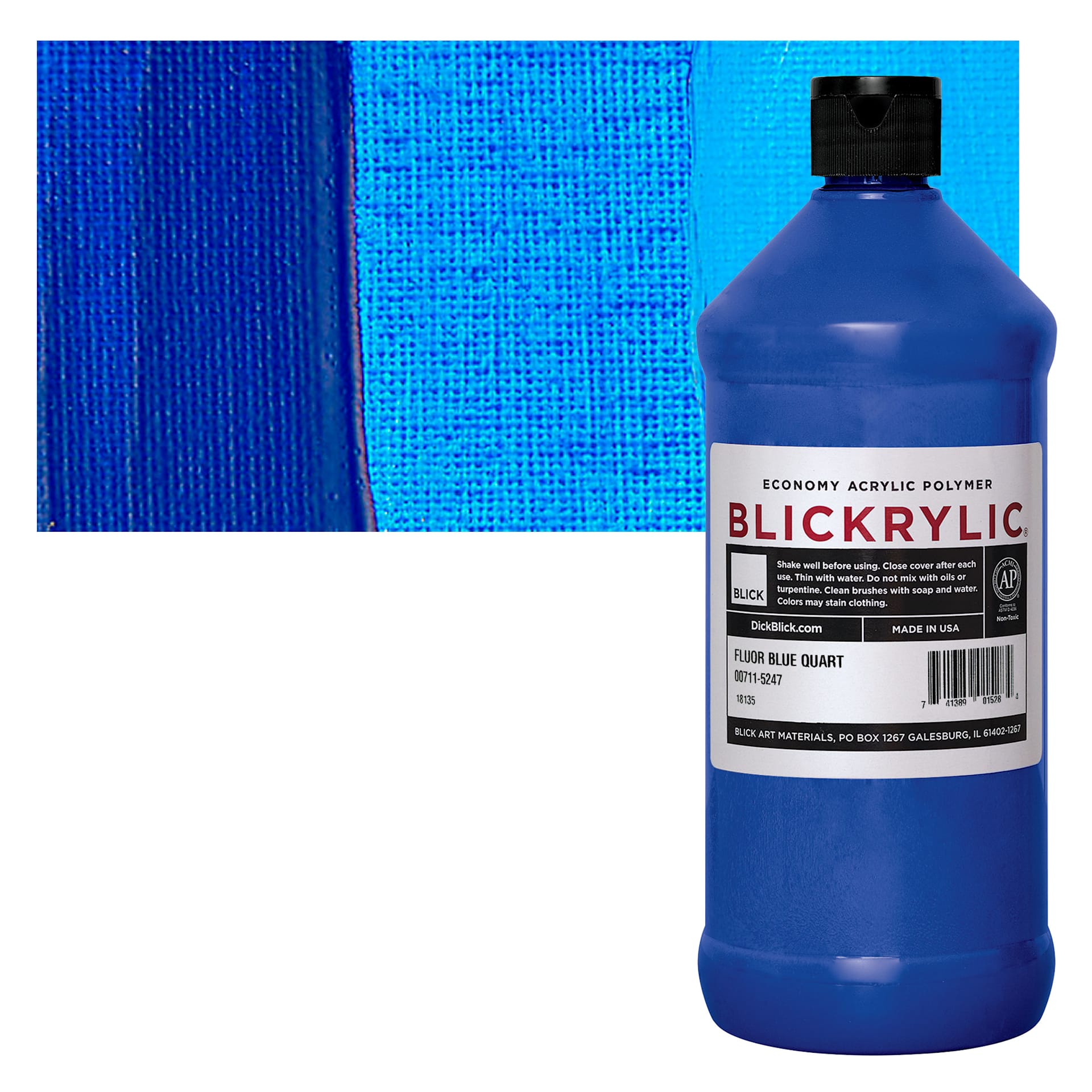 Blickrylic Student Acrylic - Fluorescent Blue, Quart and swatch