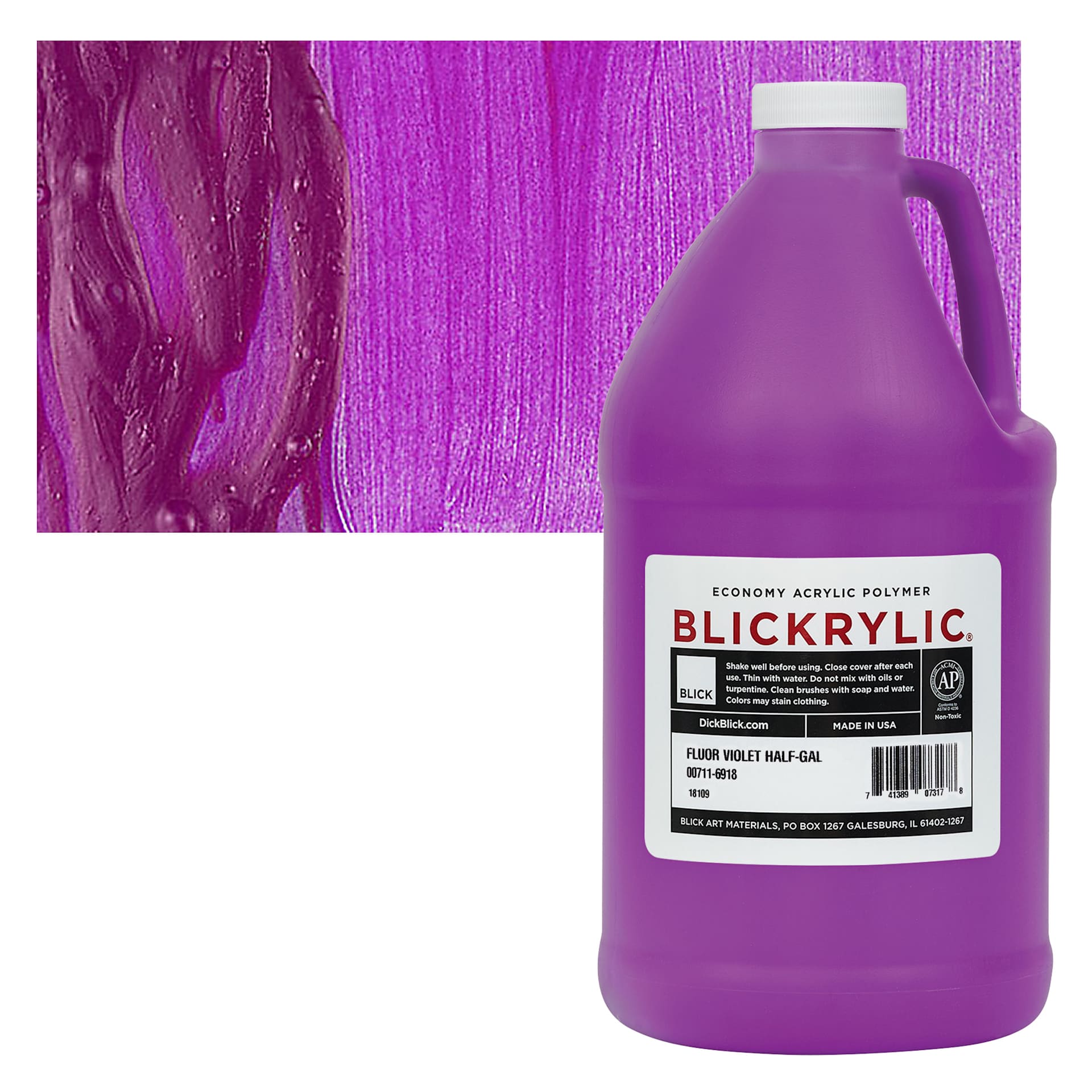 Blickrylic Student Acrylic - Fluorescent Violet, Half Gallon and swatch