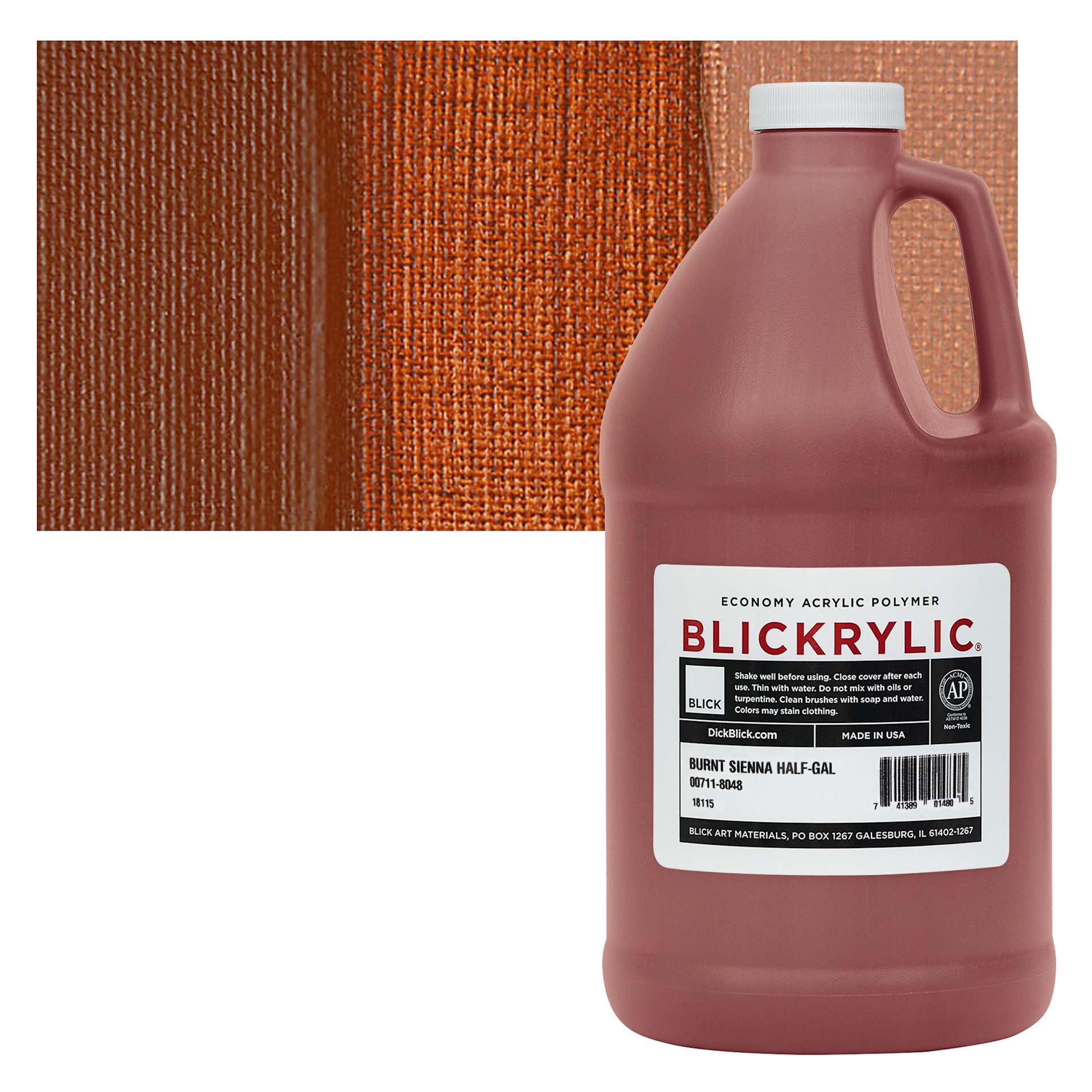 Blickrylic Student Acrylic - Burnt Sienna, Half Gallon and swatch