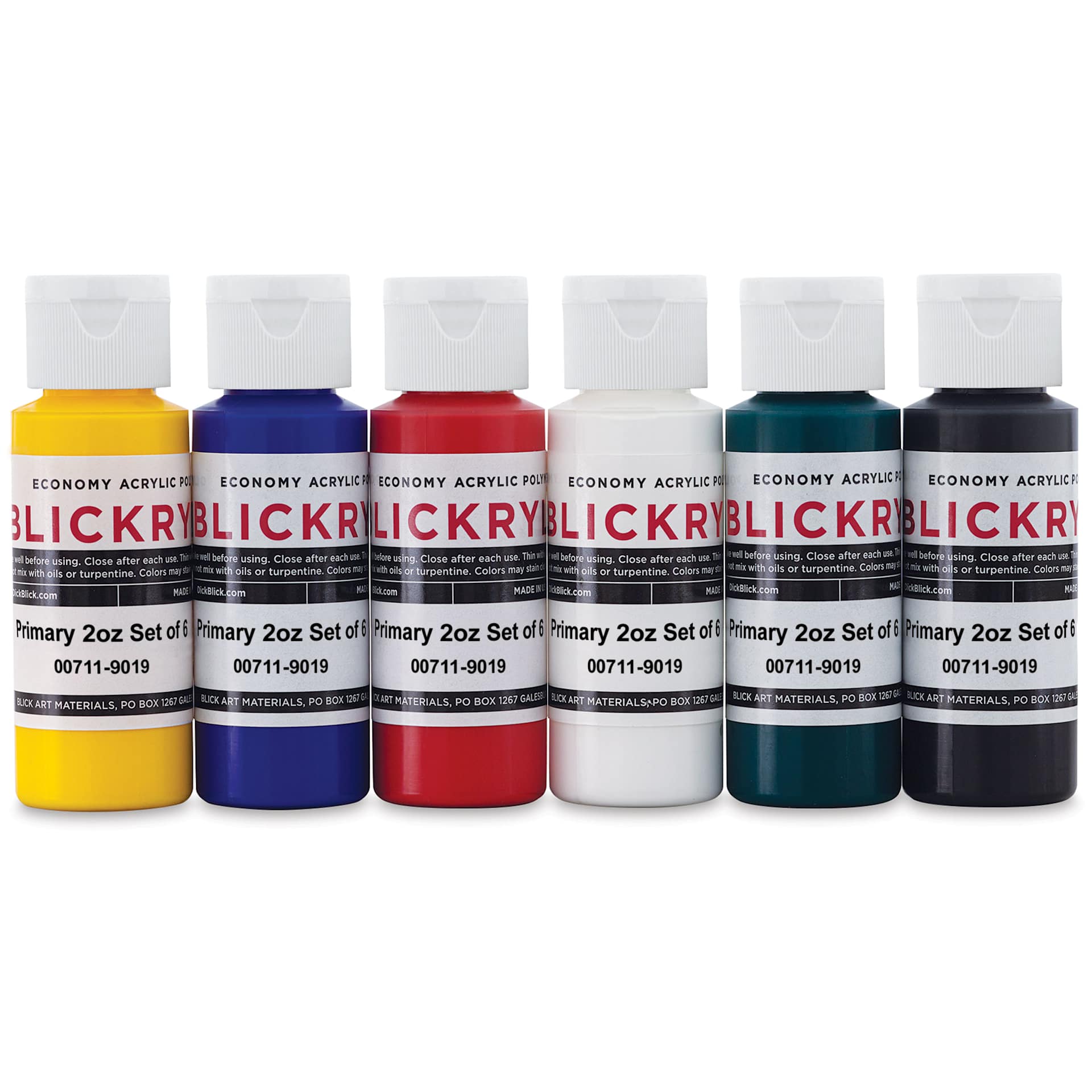 Blickrylic Student Acrylics - Primary Colors, Set of 6, 2 oz Bottles
