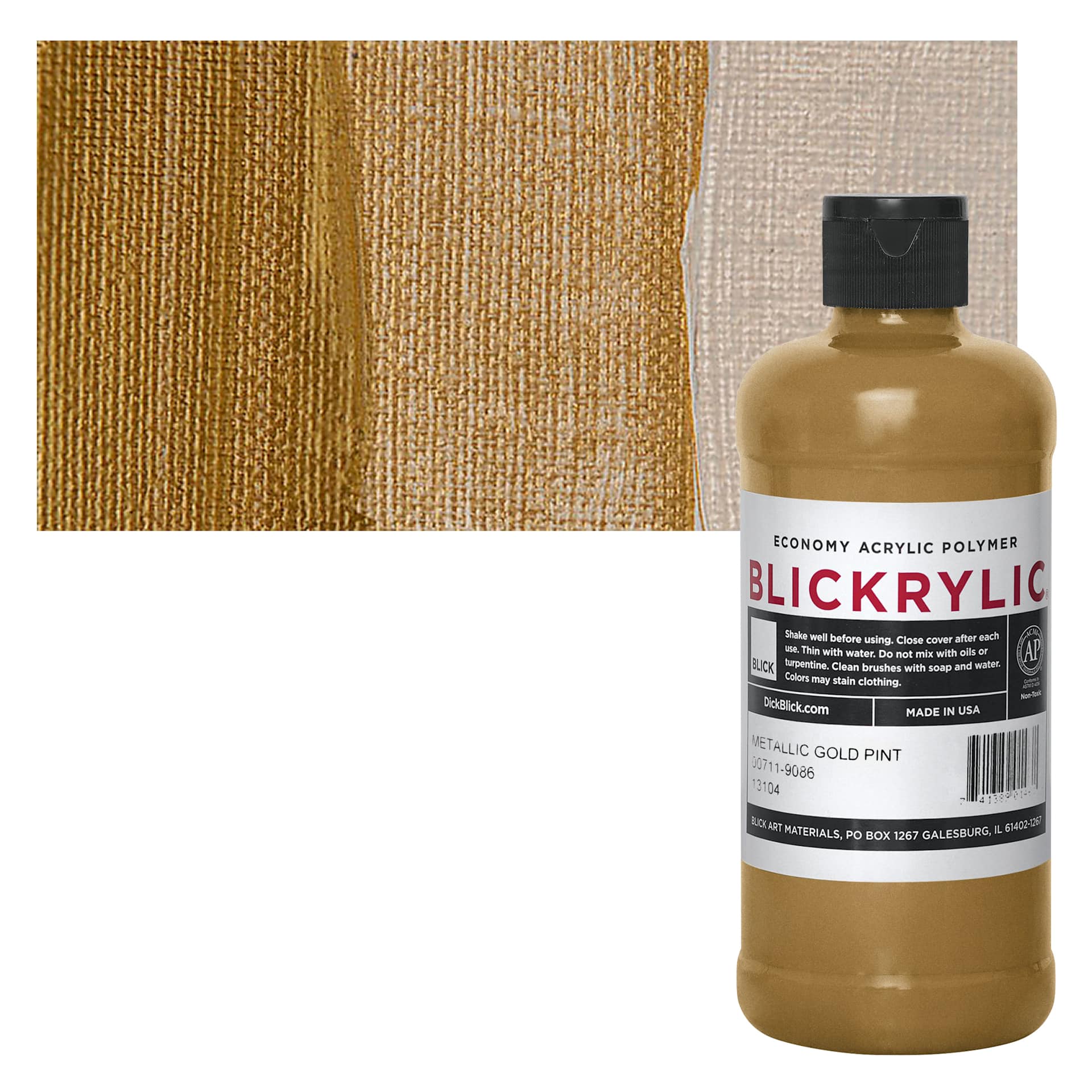 Blickrylic Student Acrylics - Metallic Gold, Pint and swatch