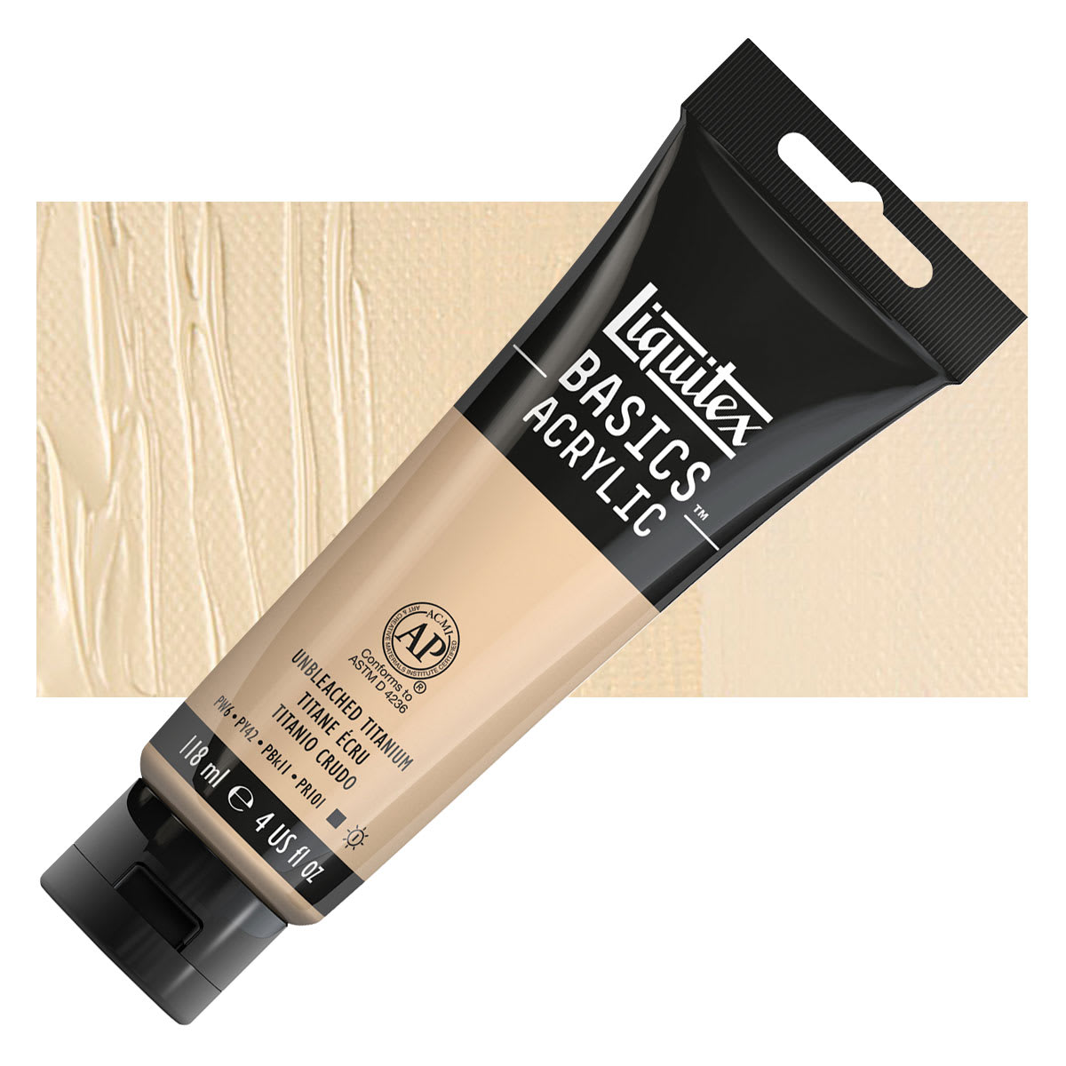 Liquitex Basics Acrylic Paint - Unbleached Titanium, 4 oz tube and swatch