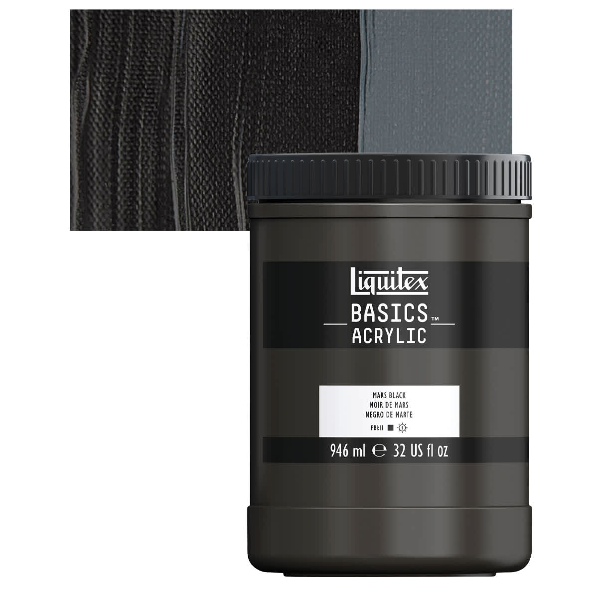 Liquitex Basics Acrylic Paint - Mars Black, 32 oz jar and swatch