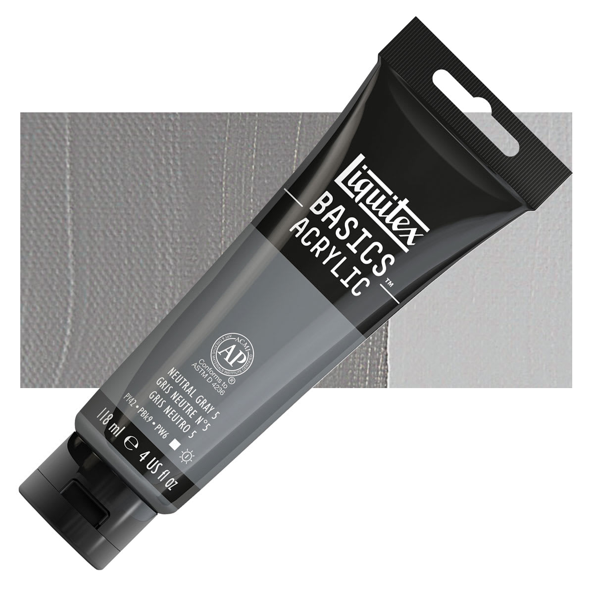 Liquitex Basics Acrylic Paint - Neutral Gray Value 5, 4 oz tube and swatch