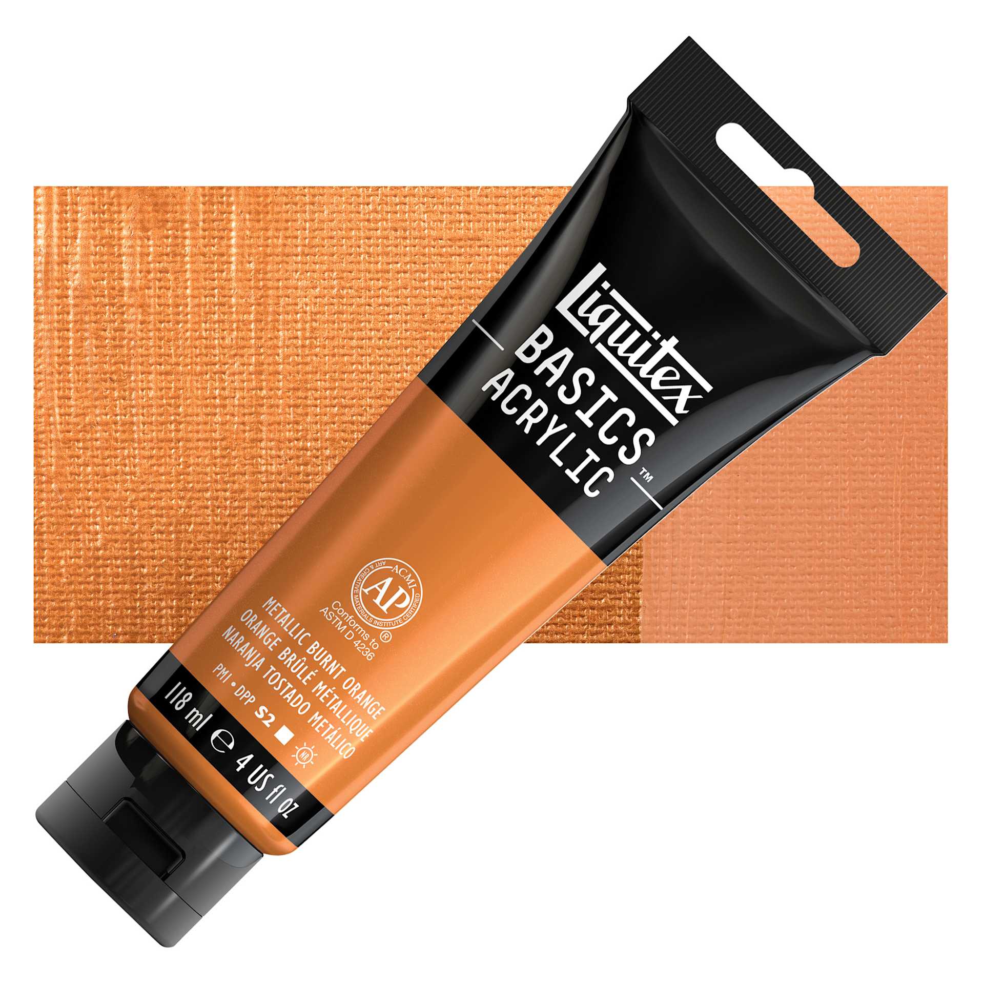 Liquitex Basics - Metallic Burnt Orange, 118 ml tube and swatch