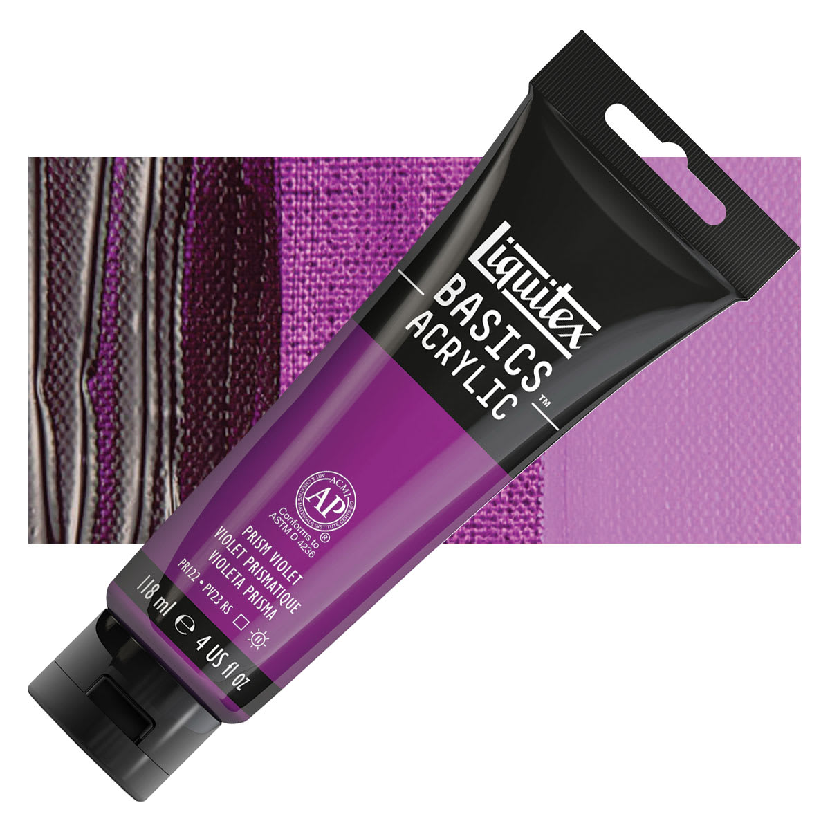 Liquitex Basics Acrylic Paint - Prism Violet, 4 oz tube and swatch