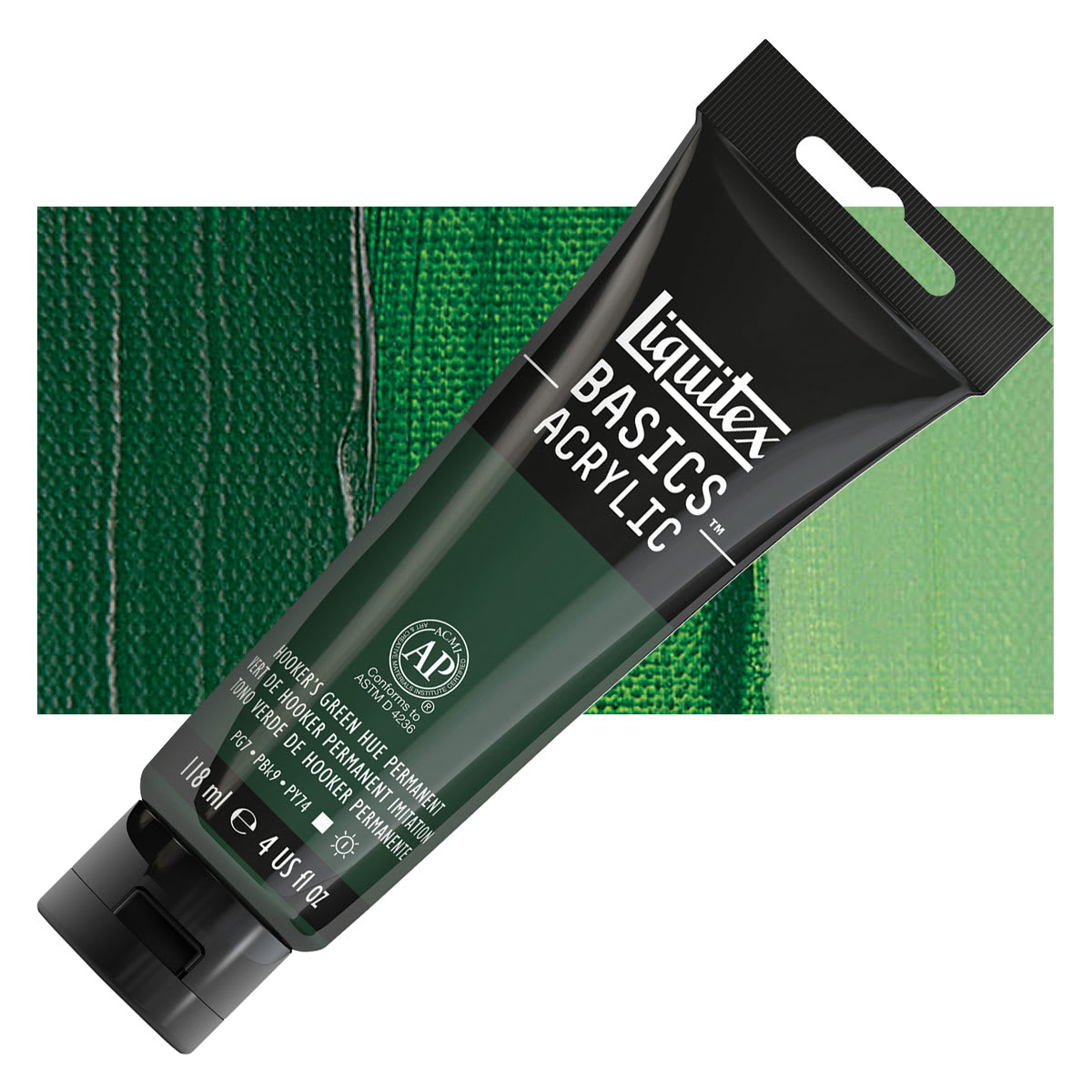 Liquitex Basics Acrylic Paint - Hooker's Green Hue Permanent, 4 oz tube and swatch Liquitex Basics Acrylic Paint - Hooker's Green Hue Permanent, 4 oz tube and swatch
