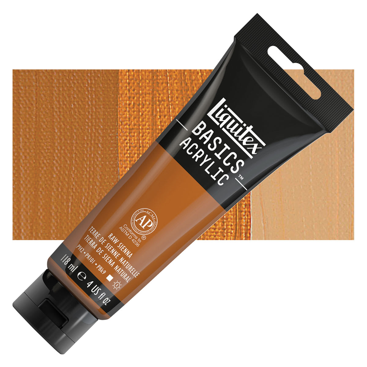 Liquitex Basics Acrylic Paint - Raw Sienna, 4 oz tube and swatch