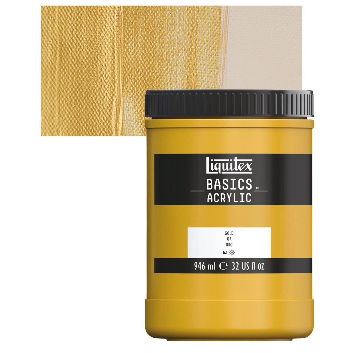 Liquitex Basics Acrylic Paint - Gold, 32 oz jar and swatch