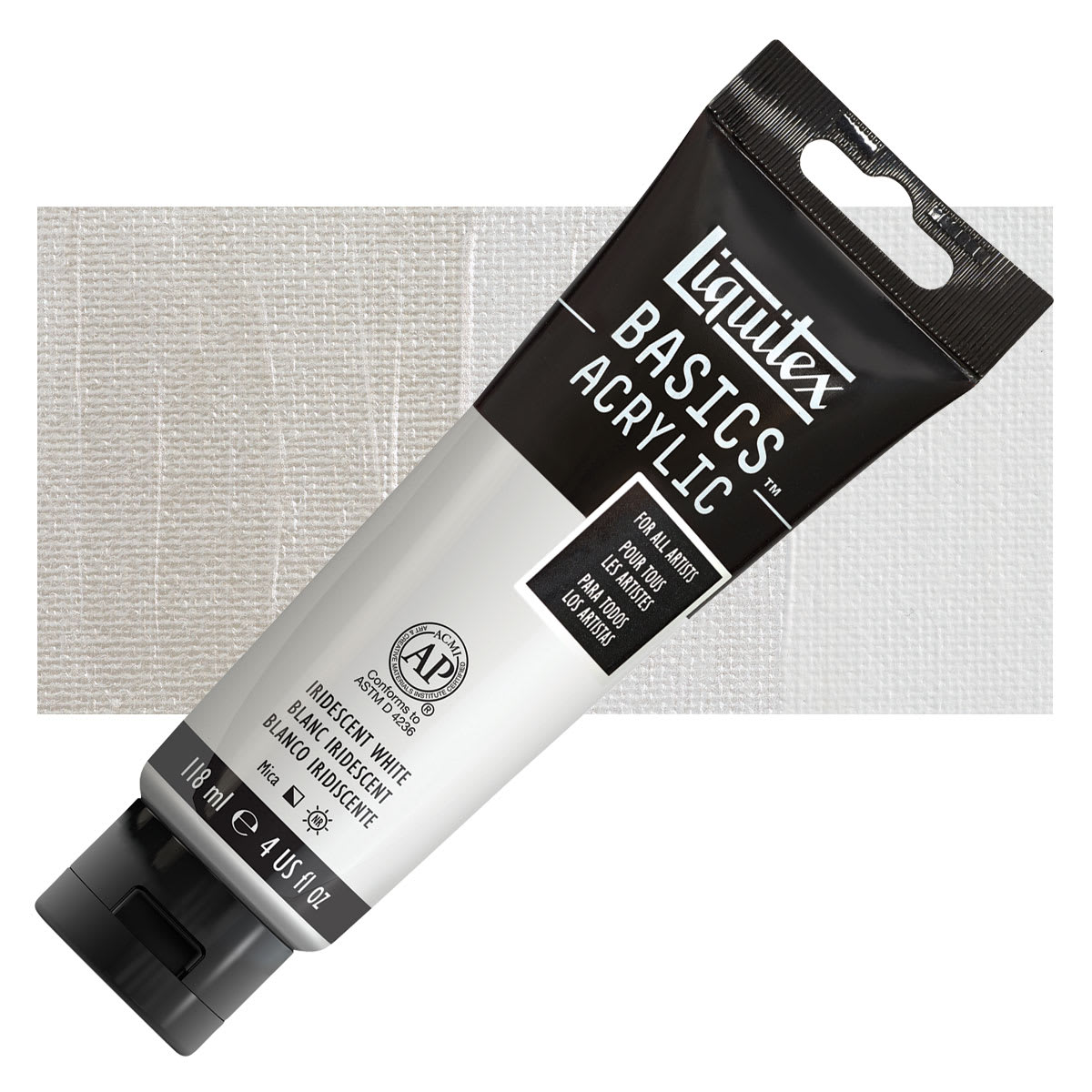 Liquitex Basics Acrylic Paint - Iridescent White, 4 oz tube and swatch