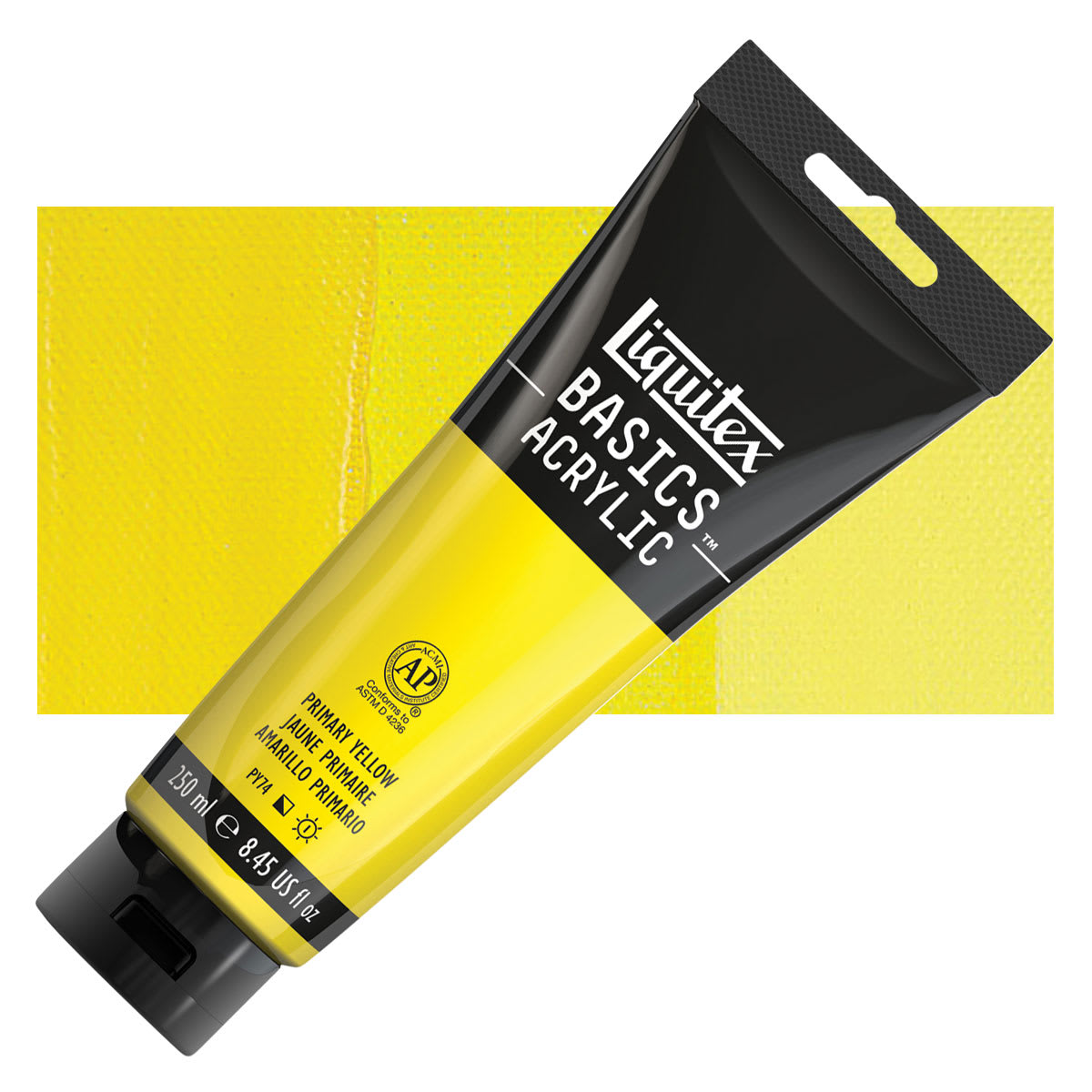 Liquitex Basics Acrylic Paint - Primary Yellow, 8.5 oz tube and swatch