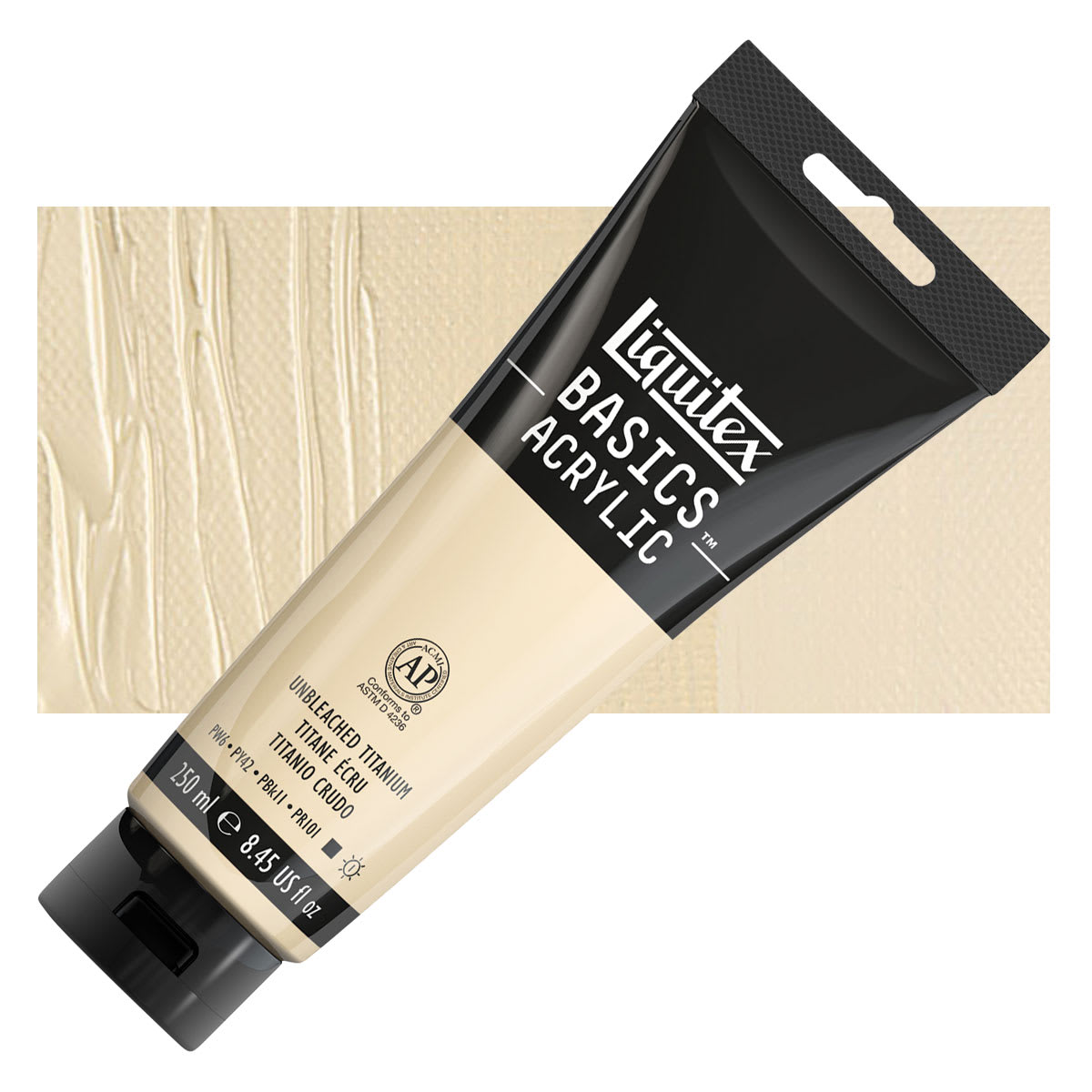 Liquitex Basics Acrylic Paint - Unbleached Titanium, 8.5 oz Squeeze Bottle and swatch