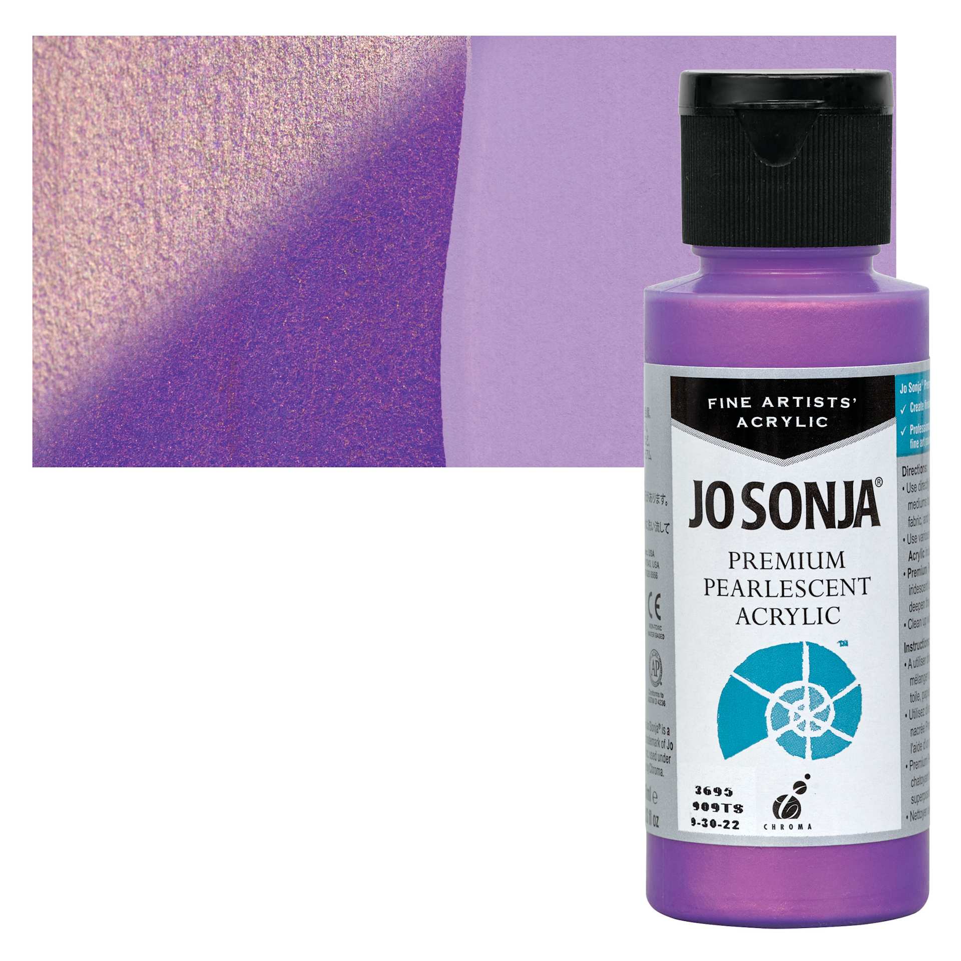 Chroma’s Jo Sonja Premium Pearlescent - Pearlescent Red Violet, 2 oz bottle and swatch