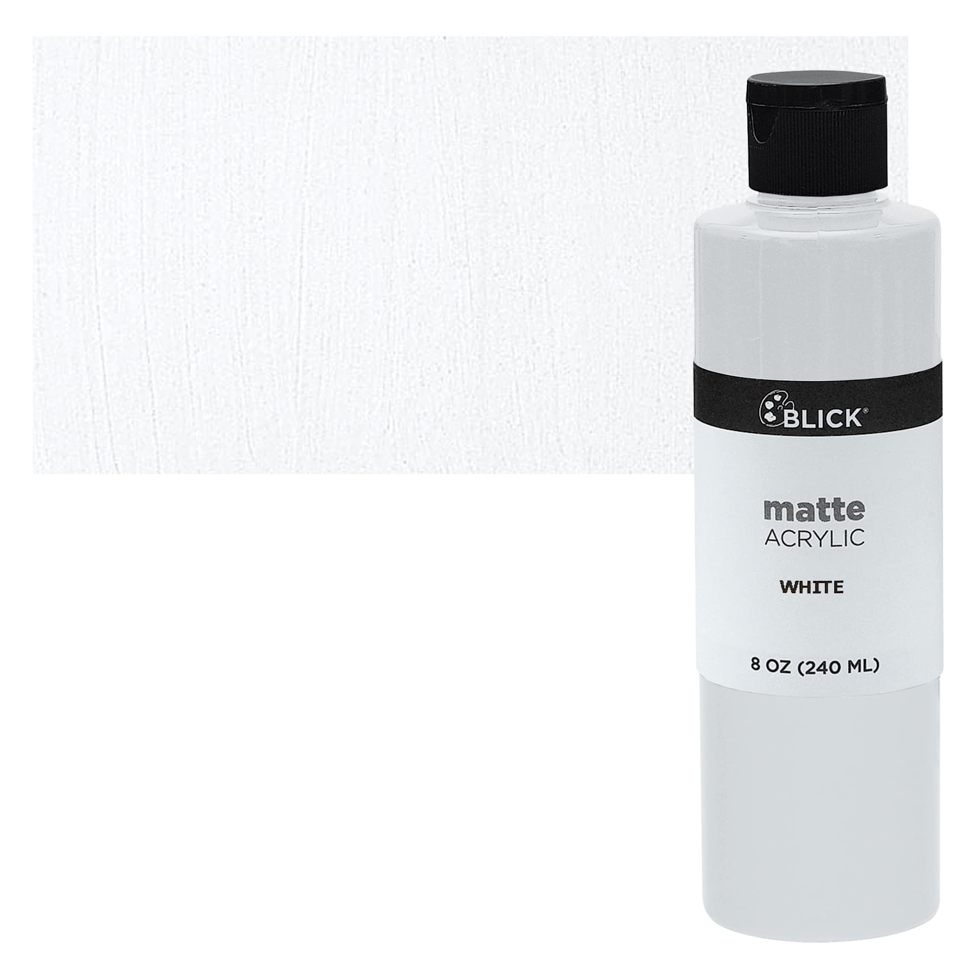 Blick Matte Acrylic - White, 8 oz bottle and swatch