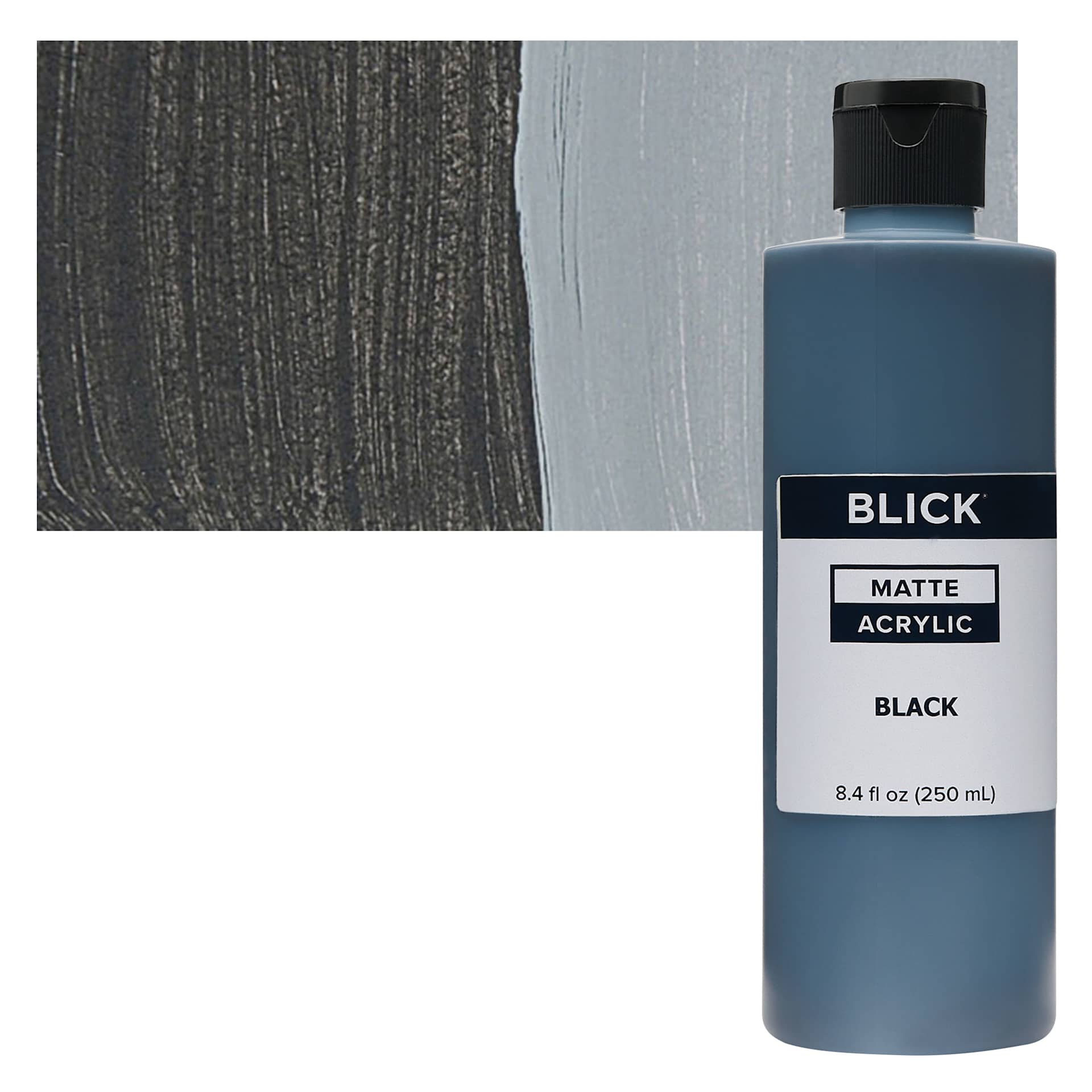 Blick Matte Acrylic - Black, 8 oz bottle and swatch Blick Matte Acrylic - Black, 8 oz bottle and swatch