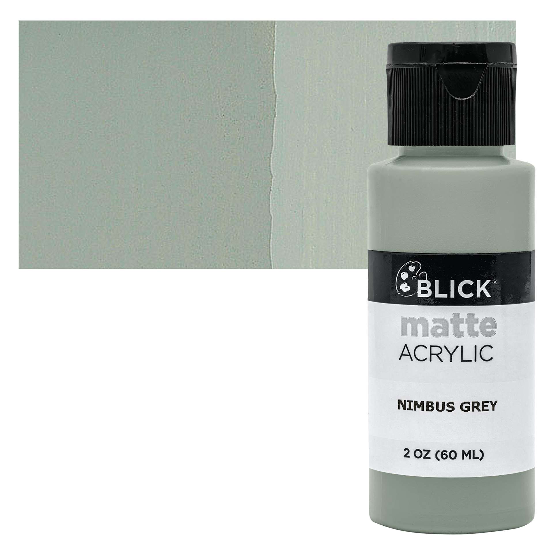 Blick Matte Acrylic - Nimbus Gray, 2 oz bottle and swatch