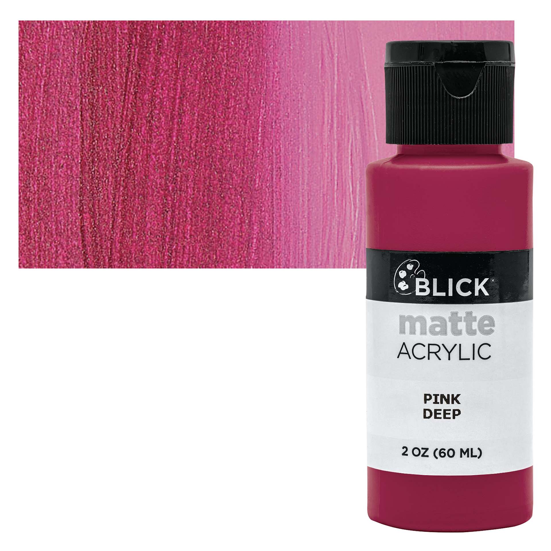 Blick Matte Acrylic - Pink Deep, 2 oz bottle and swatch