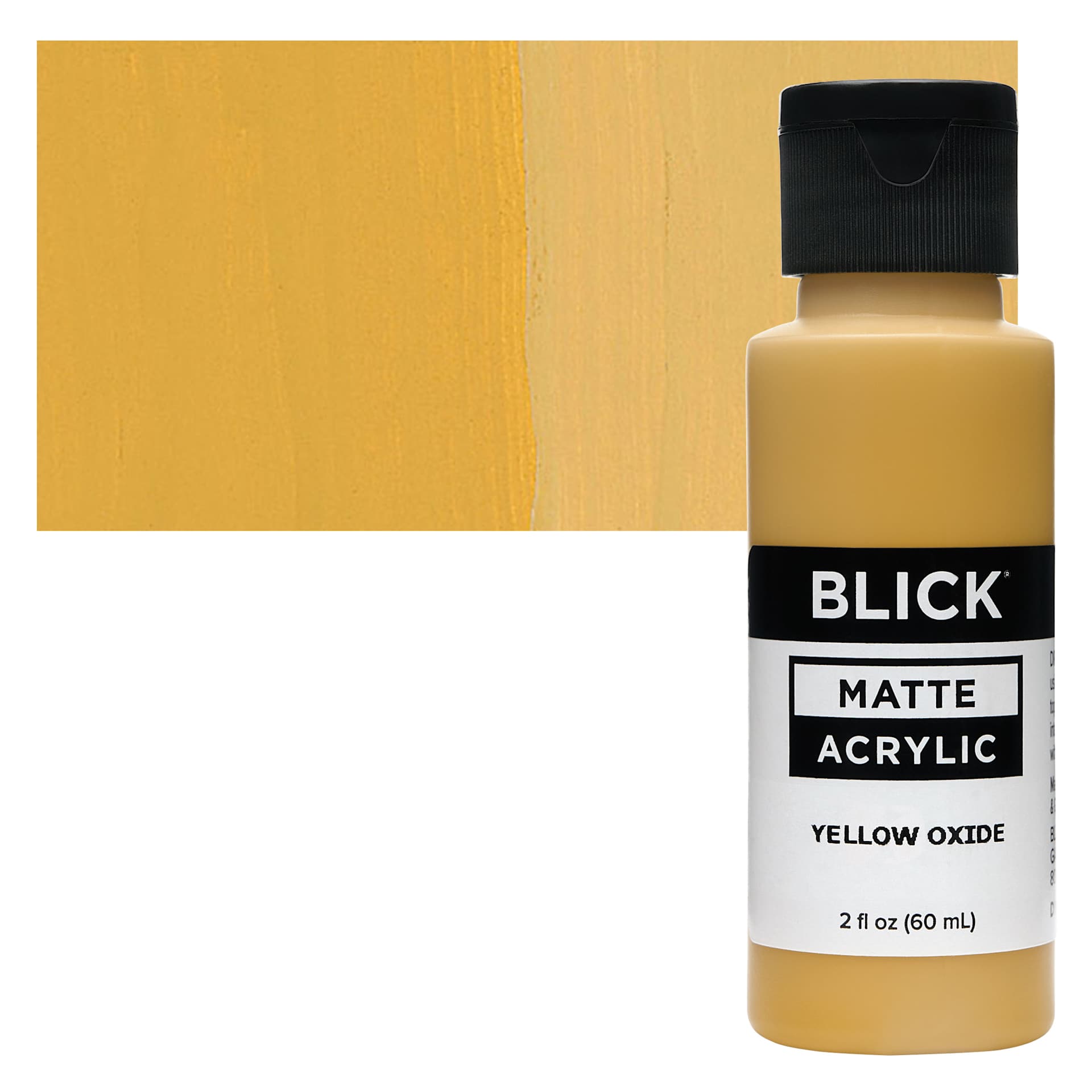 Blick Matte Acrylic - Yellow Oxide, 2 oz bottle and swatch Blick Matte Acrylic - Yellow Oxide, 2 oz bottle and swatch