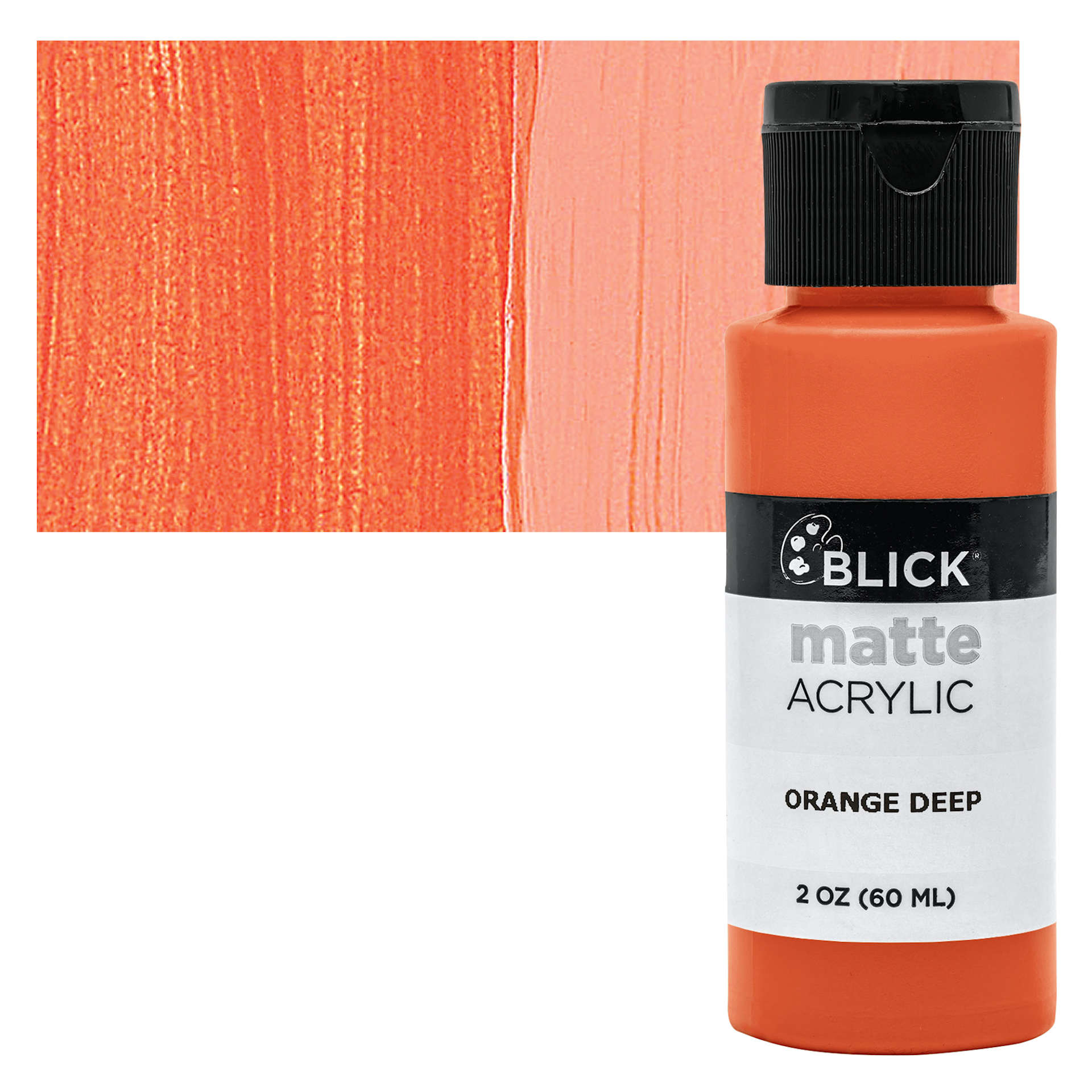 Blick Matte Acrylic - Orange Deep, 2 oz bottle and swatch