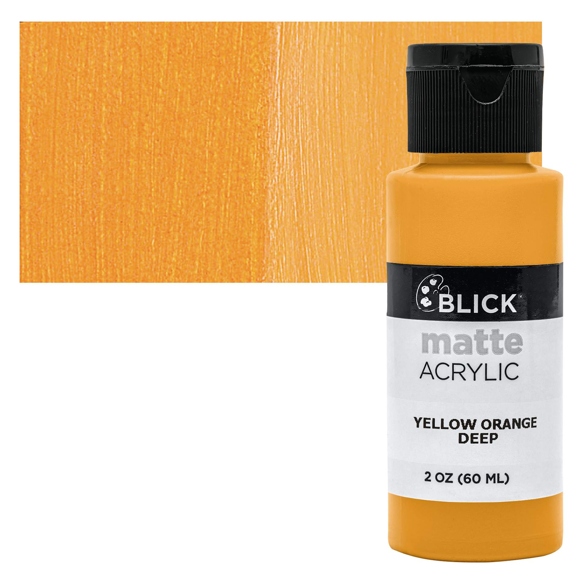 Blick Matte Acrylic - Yellow Orange Deep, 2 oz bottle and swatch