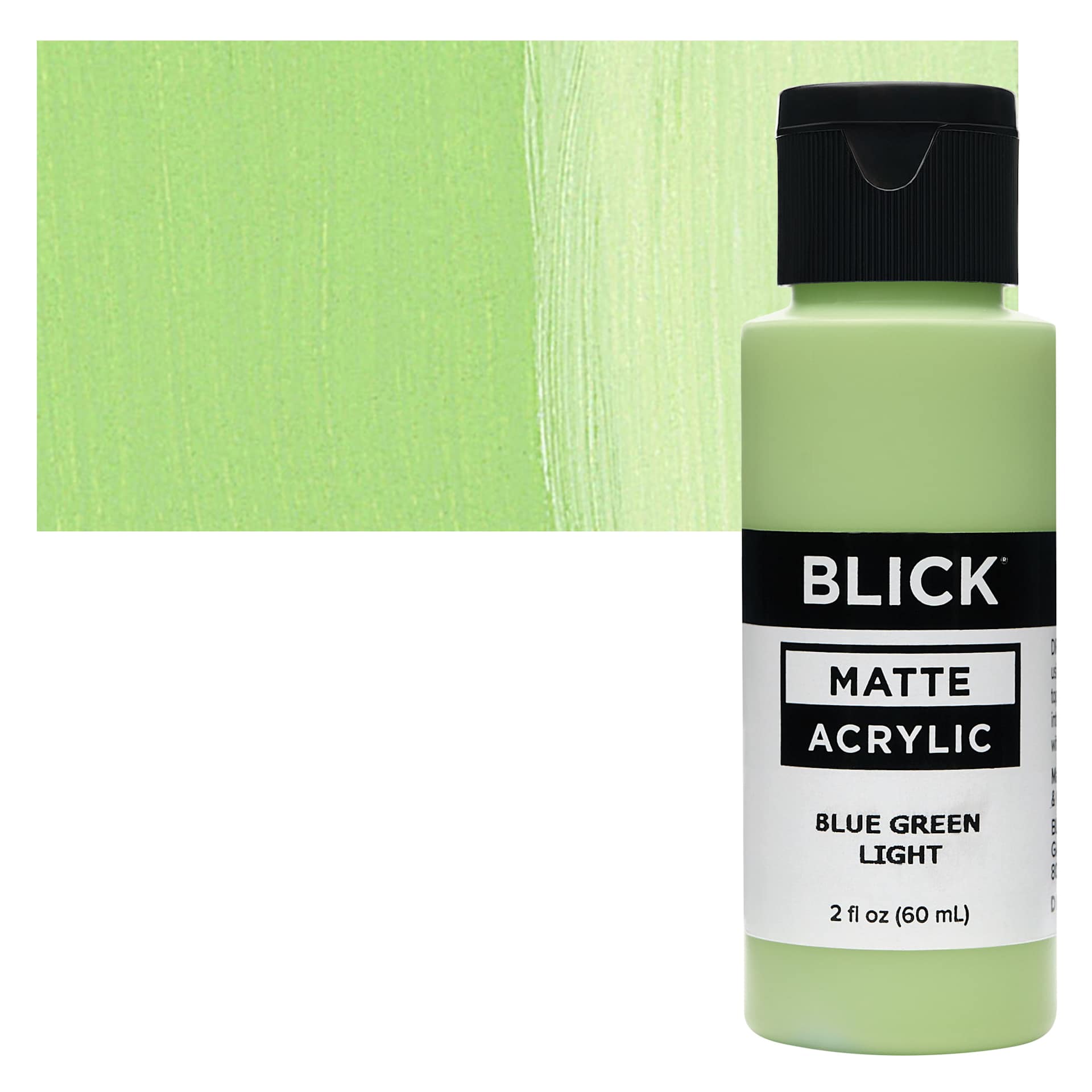Blick Matte Acrylic - Blue Green Light, 2 oz bottle and swatch