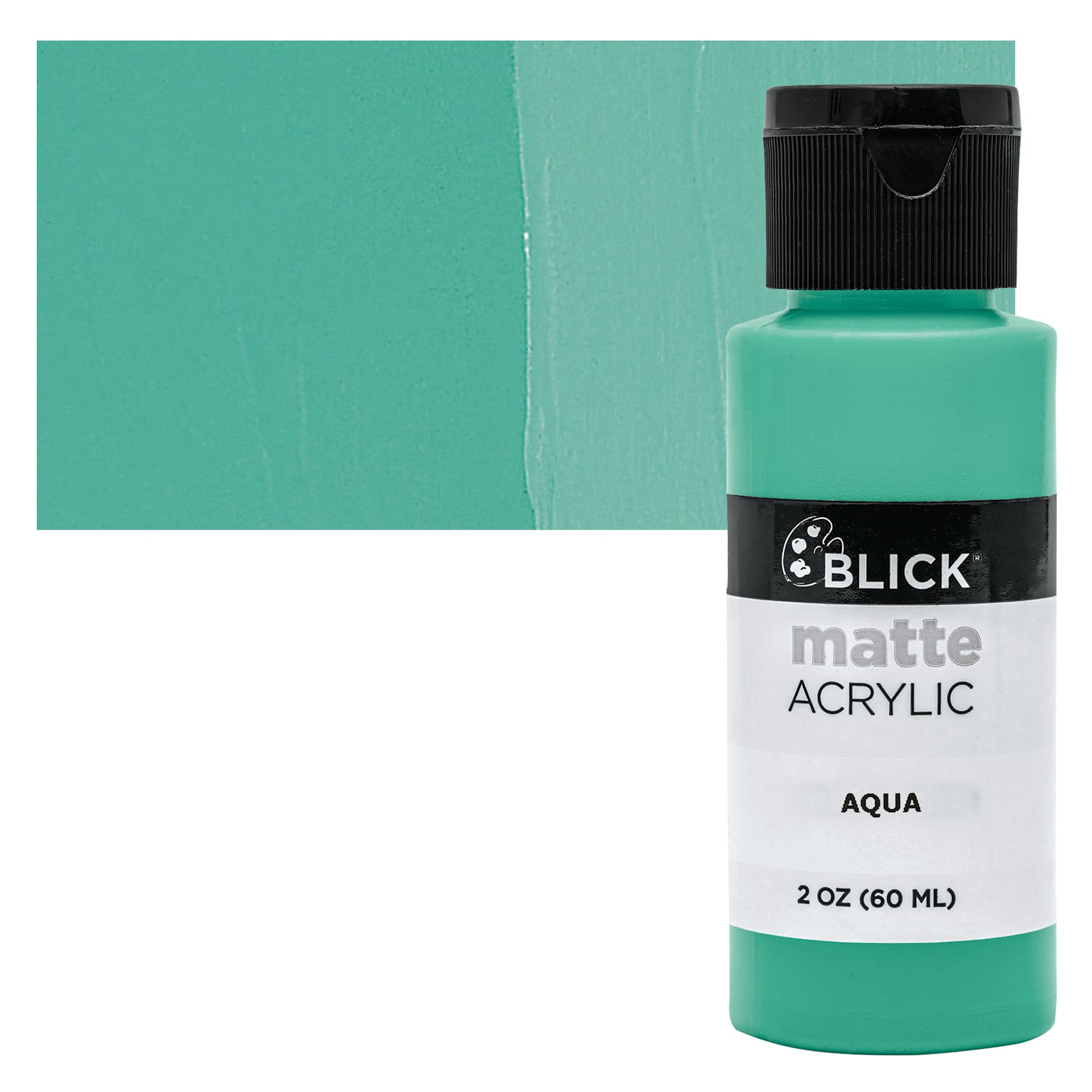 Blick Matte Acrylic - Aqua, 2 oz bottle and swatch