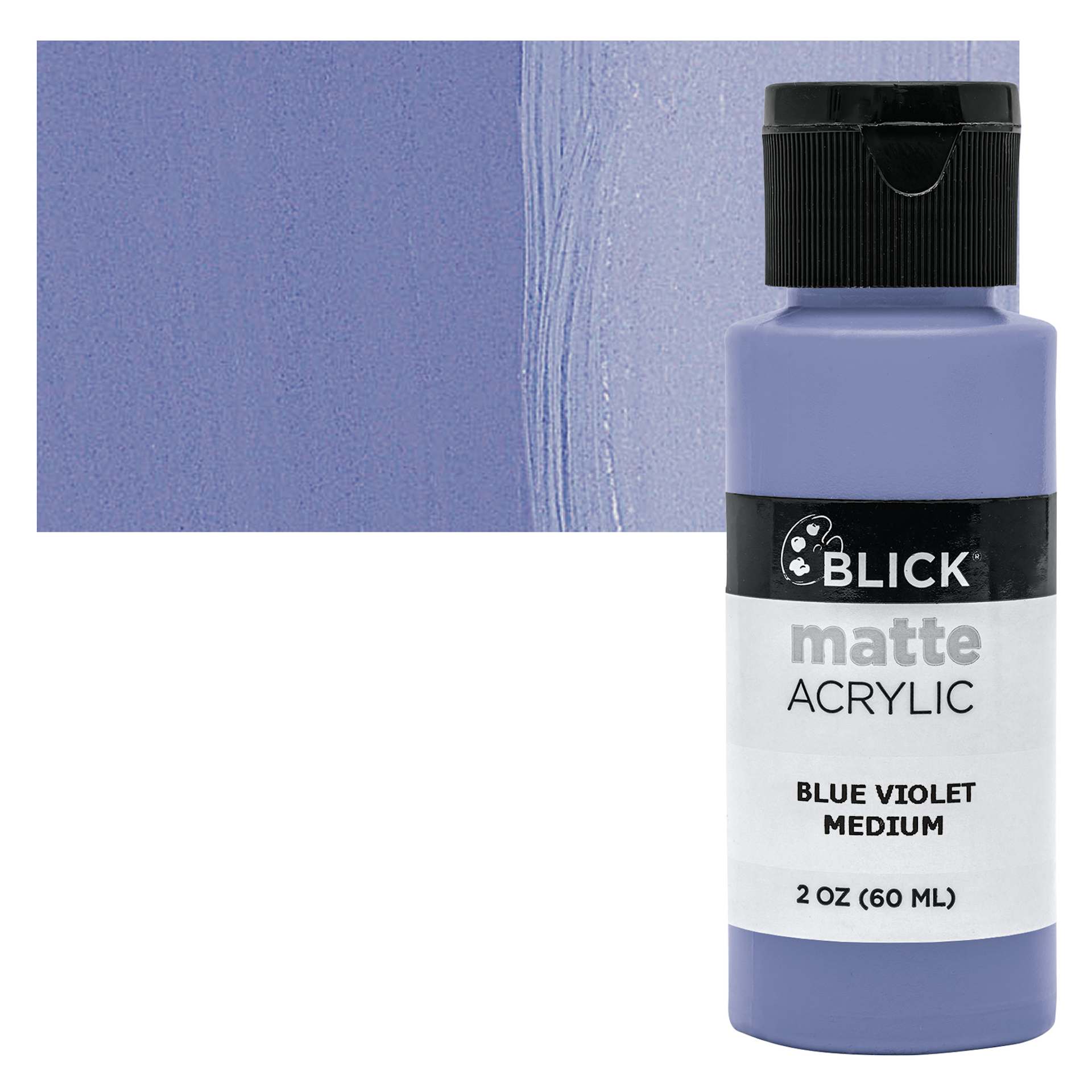 Blick Matte Acrylic - Blue Violet Medium, 2 oz bottle and swatch