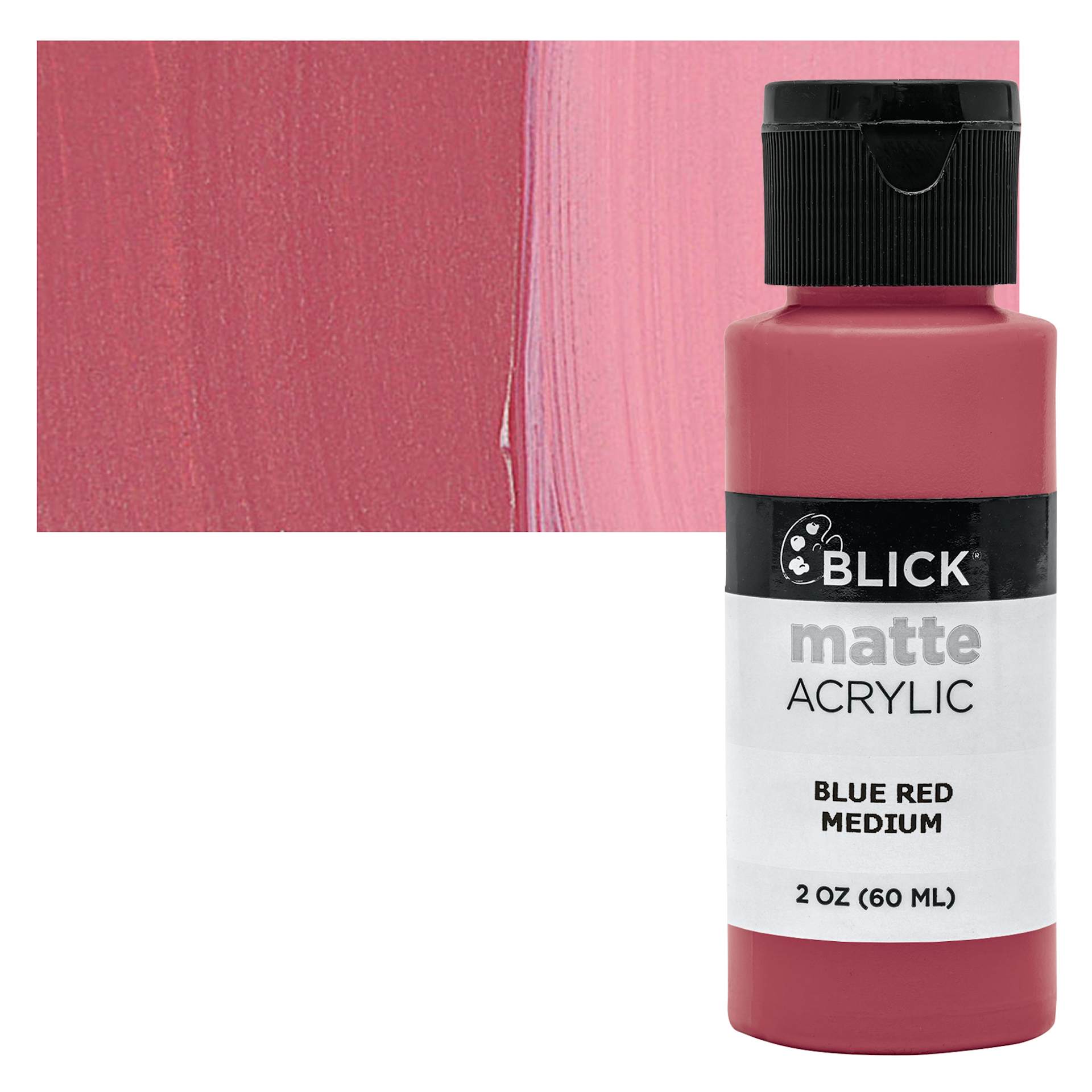 Blick Matte Acrylic - Blue Red Medium, 2 oz bottle and swatch