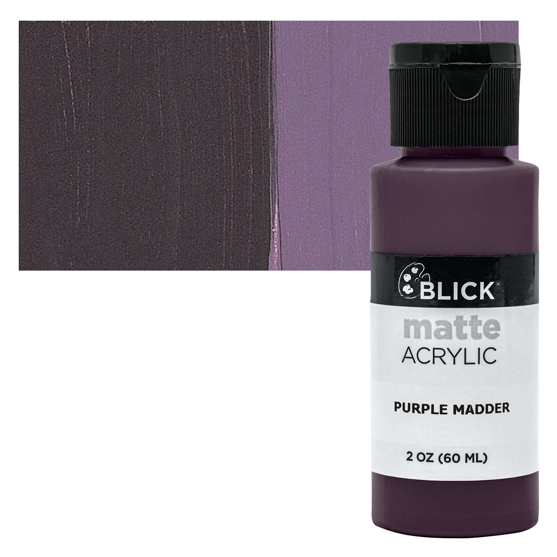 Blick Matte Acrylic - Purple Madder, 2 oz bottle and swatch