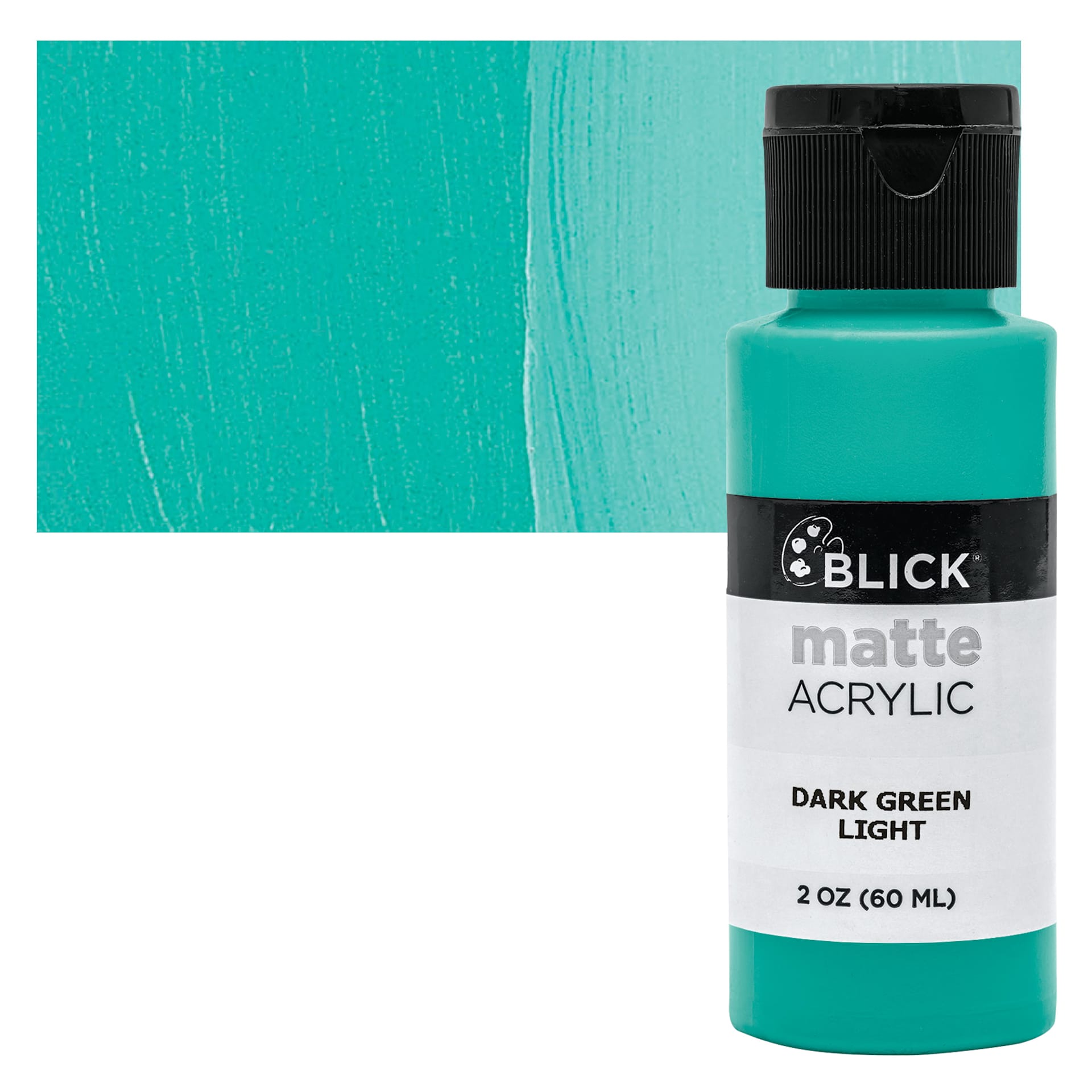 Blick Matte Acrylic - Dark Green Light, 2 oz bottle and swatch