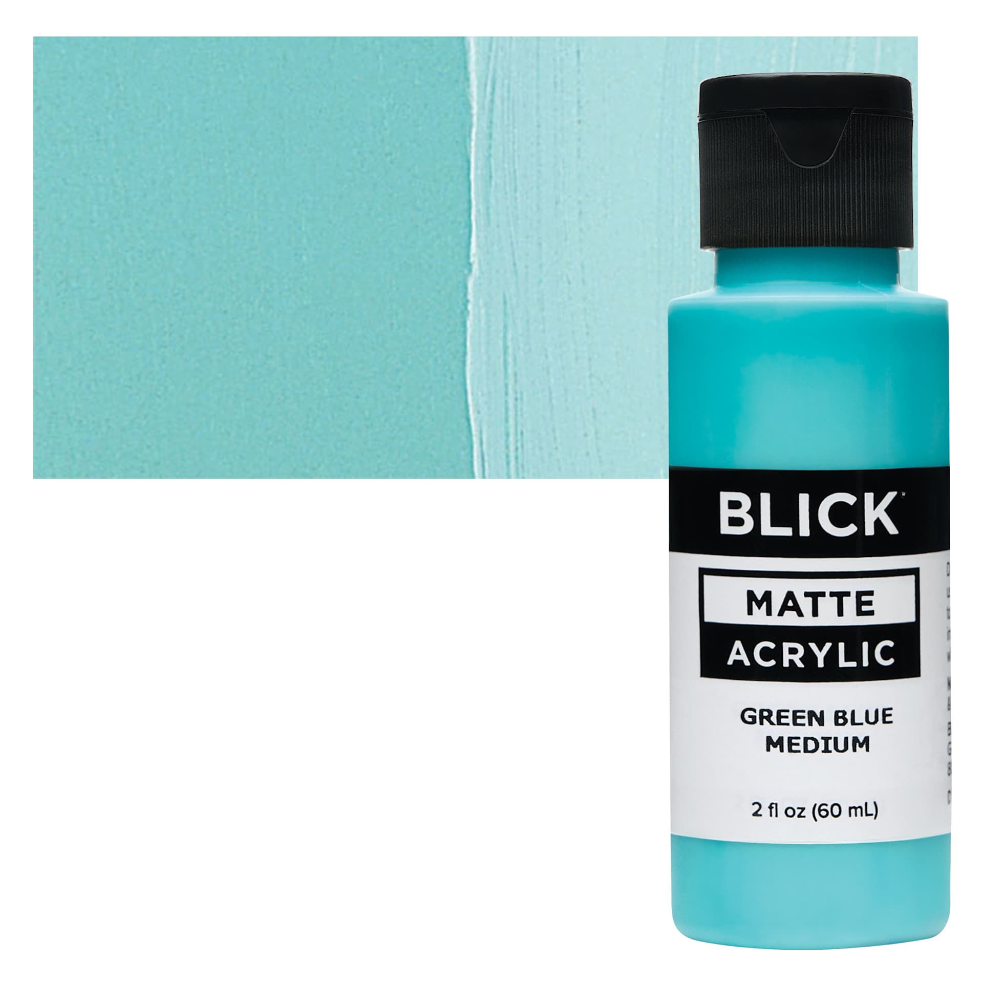 Blick Matte Acrylic - Green Blue Medium, 2 oz bottle and swatch Blick Matte Acrylic - Green Blue Medium, 2 oz bottle and swatch