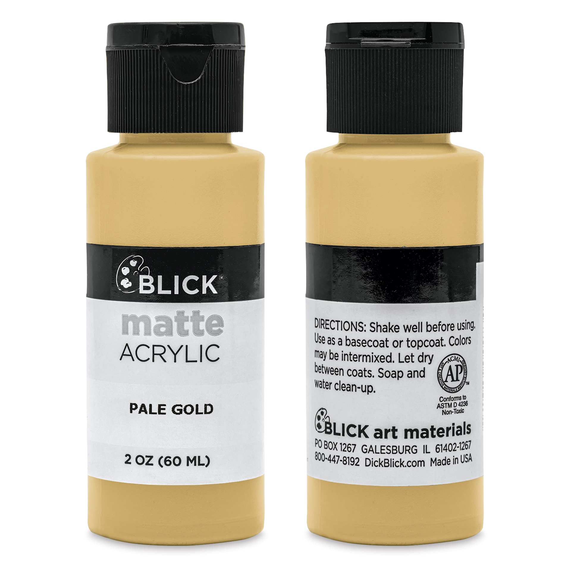 Blick Matte Acrylic Paints and Sets, front and back of Pale Gold Blick Matte Acrylic Paints and Sets, front and back of Pale Gold