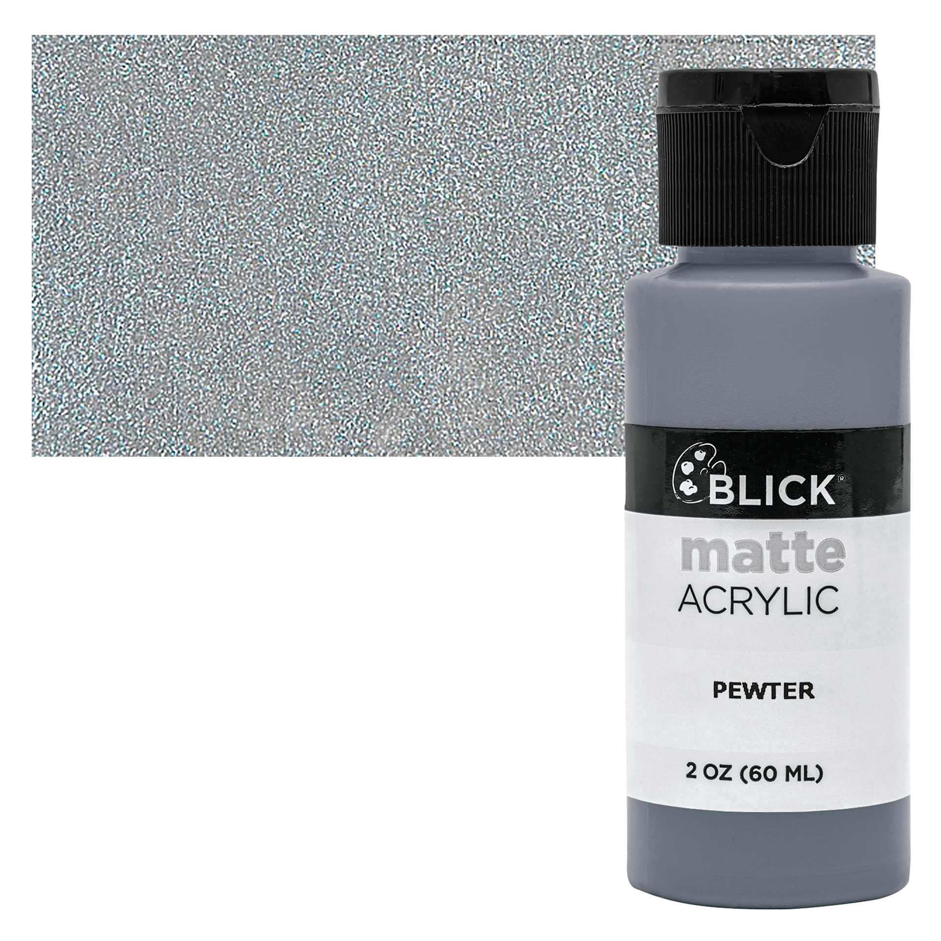 Blick Matte Acrylic - Pewter, 2 oz bottle and swatch