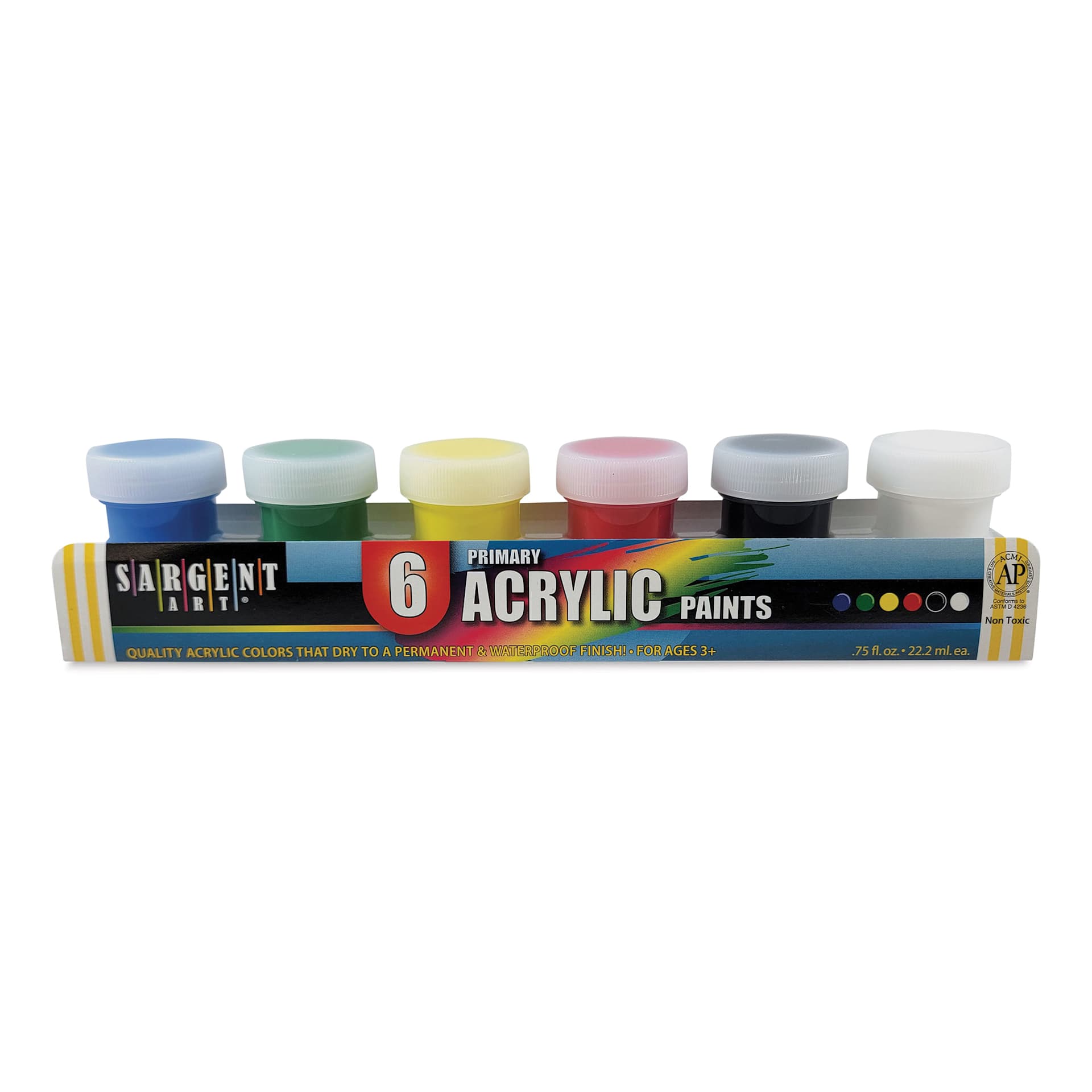 Sargent Art Acrylic Paint Pots - Basic Colors, Set of 6, 0.75 oz jars
