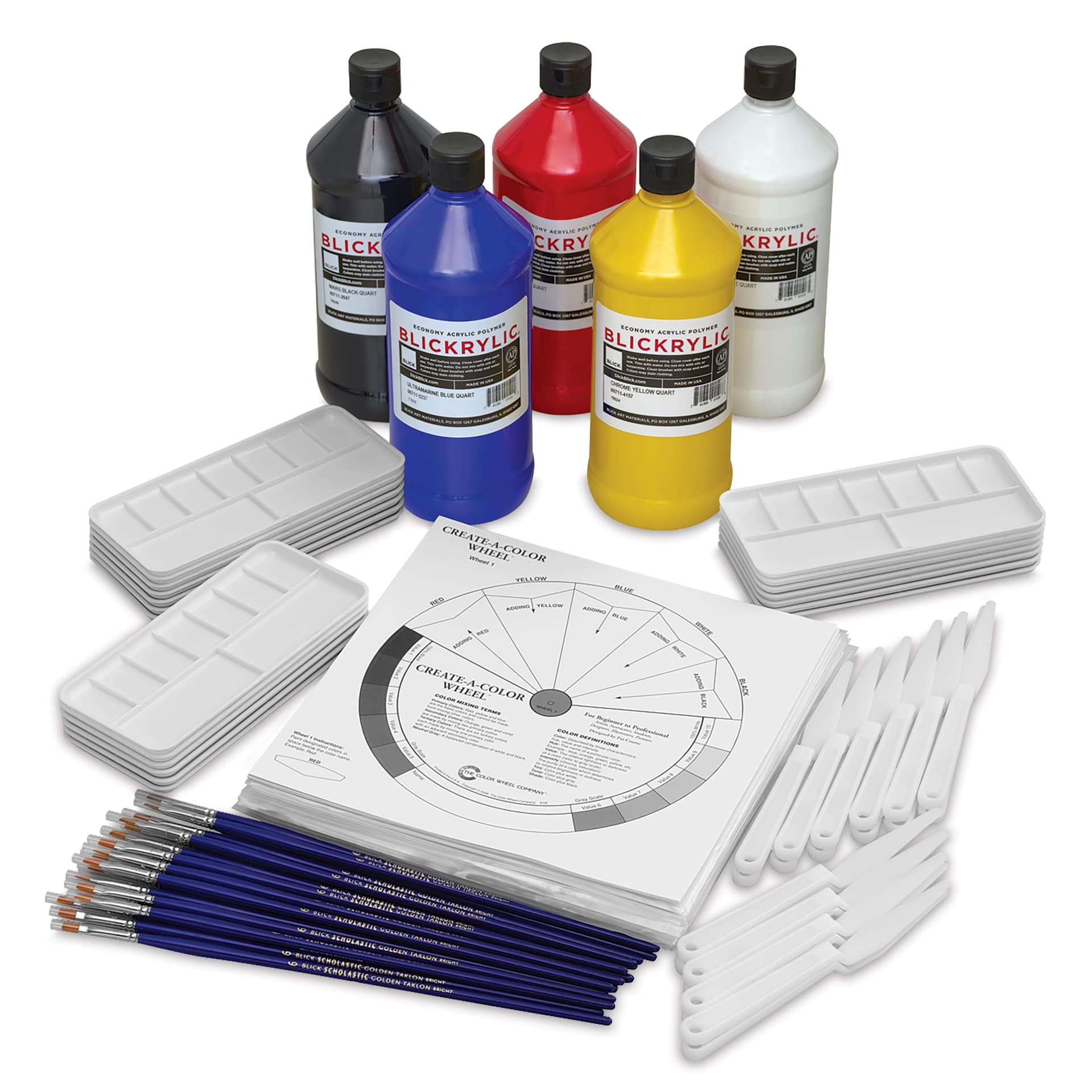 Blickrylic Student Acrylics - Set of 5, Color Mixing, 32 oz Bottles Blickrylic Student Acrylics - Set of 5, Color Mixing, 32 oz Bottles