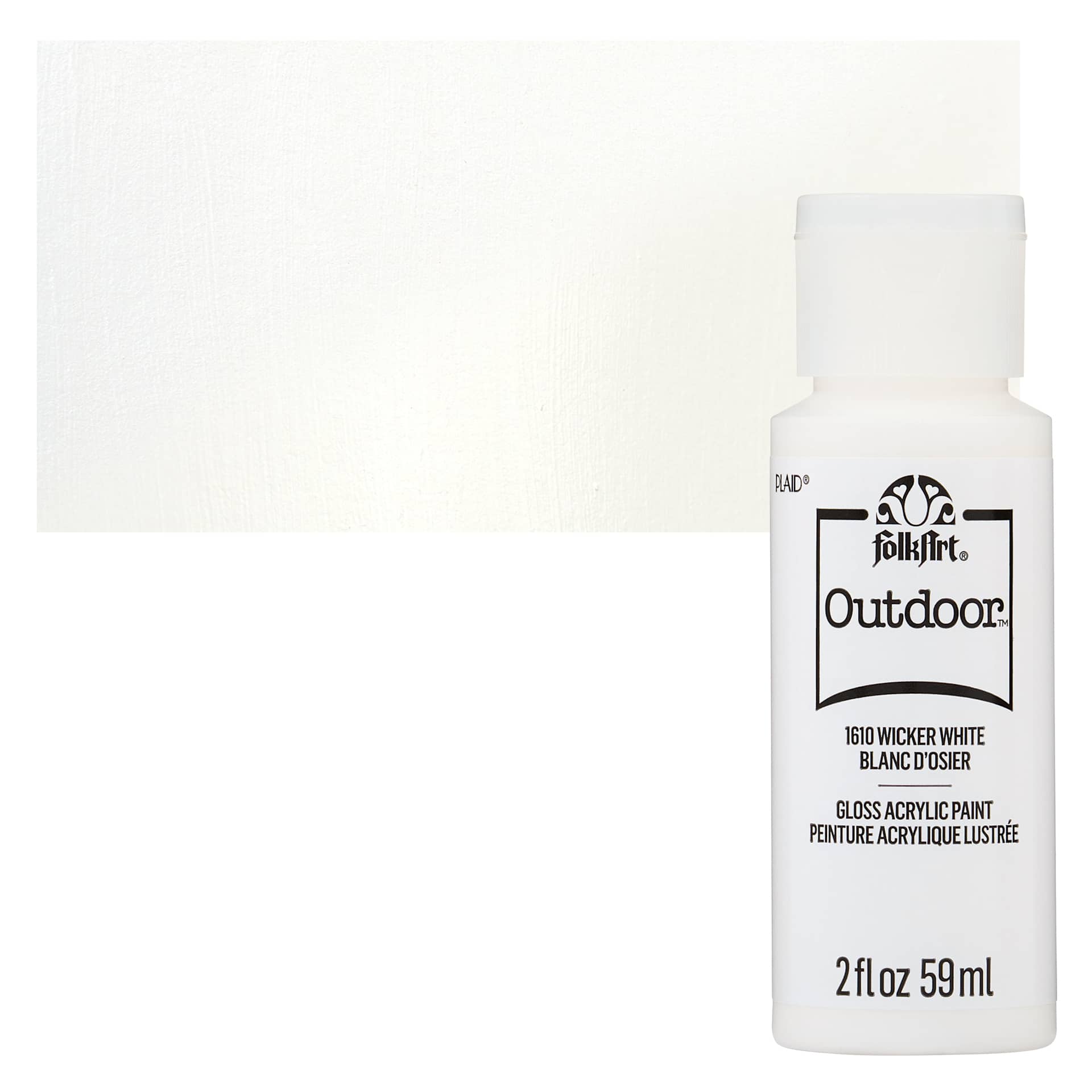 FolkArt Outdoor Acrylic Paint - Wicker White, 2 oz, Bottle and Swatch