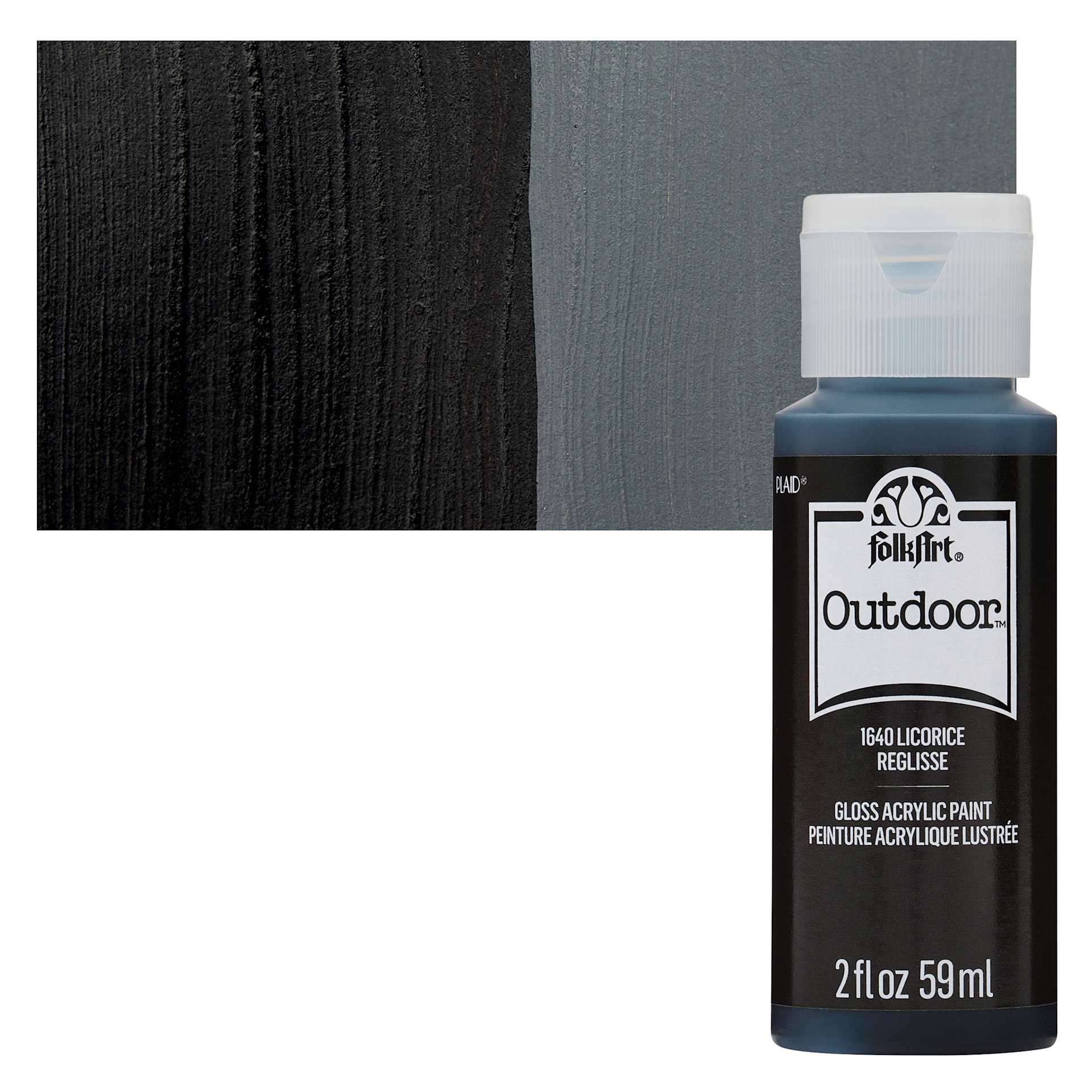 FolkArt Outdoor Acrylic Paint - Licorice, 2 oz, Bottle and Swatch