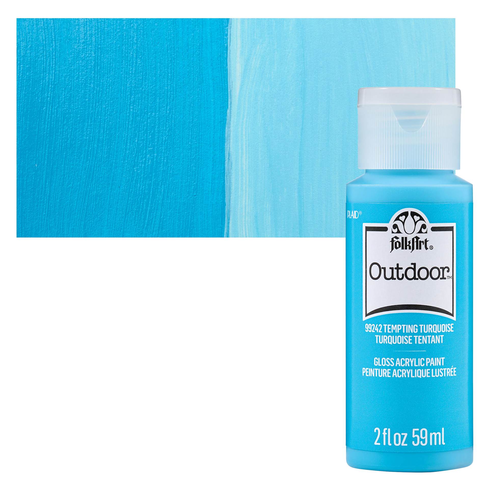 FolkArt Outdoor Acrylic Paint - Tempting Turquoise, 2 oz, Bottle and Swatch