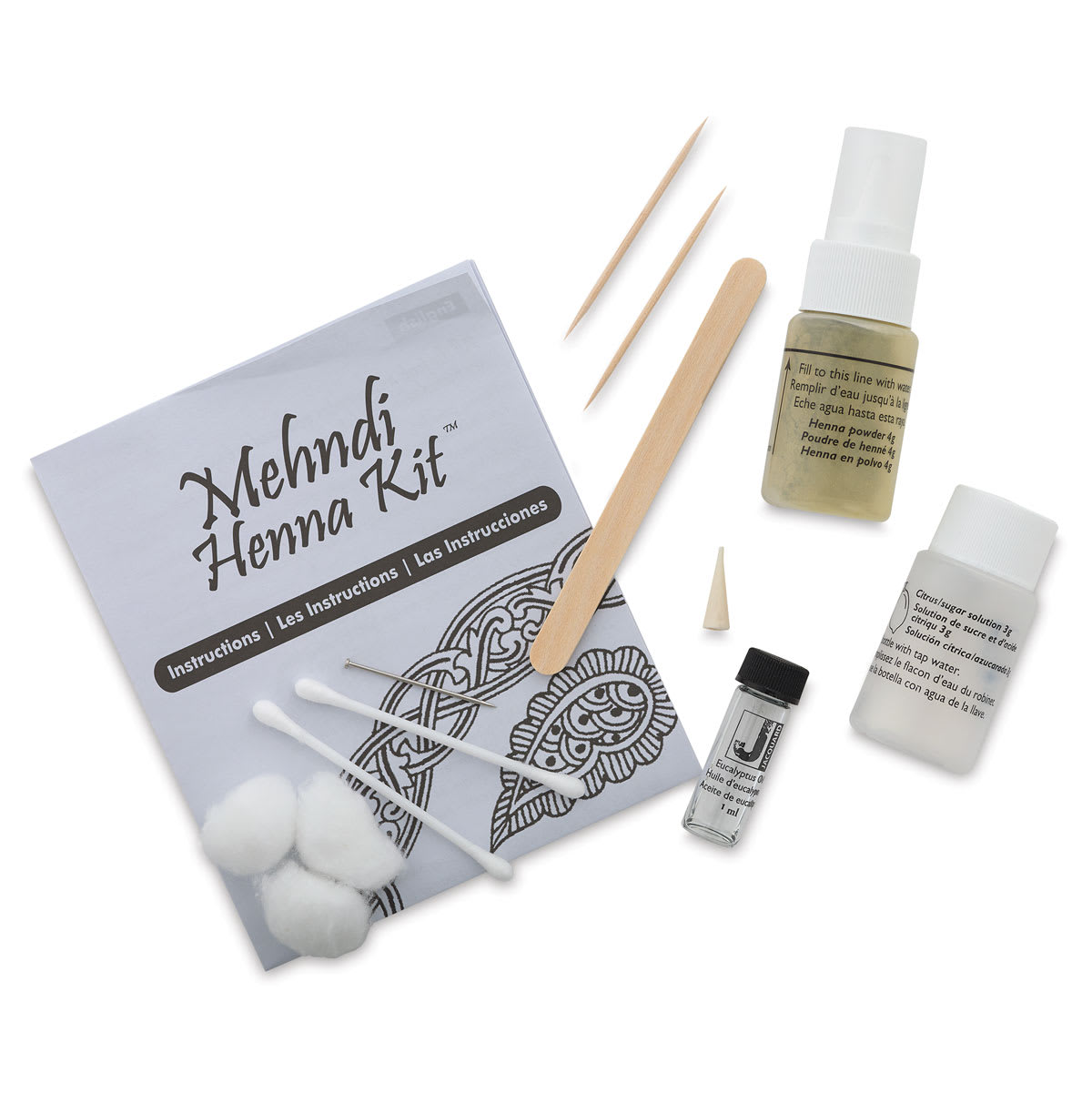 Jacquard Mehndi Henna Body Art Kit - Components of Kit shown
