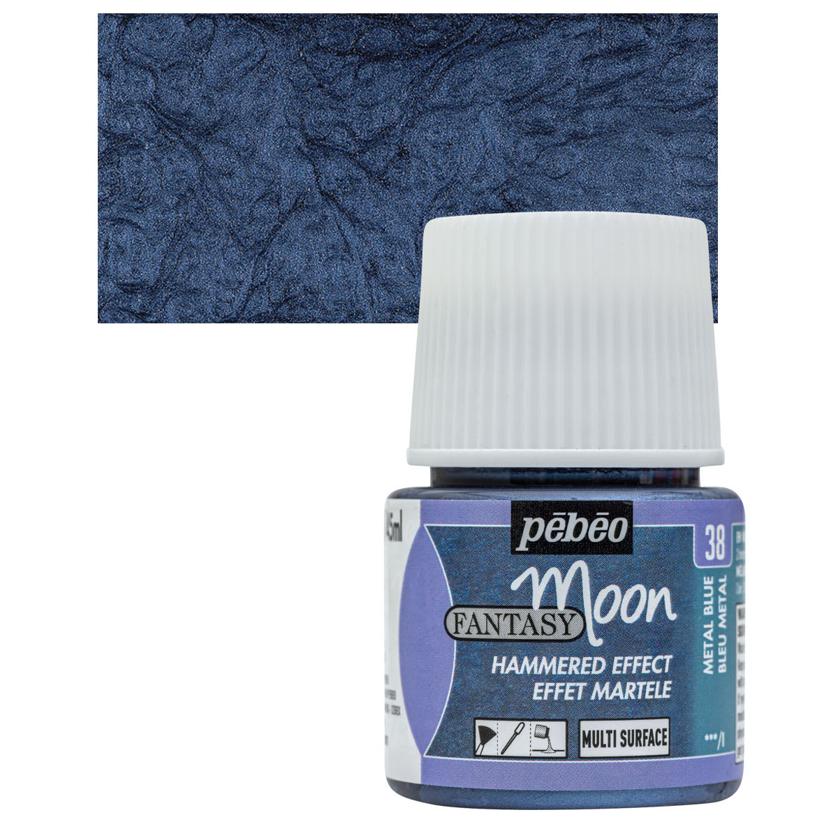Pebeo Fantasy Moon Paint - Metal Blue, 45 ml bottle and swatch