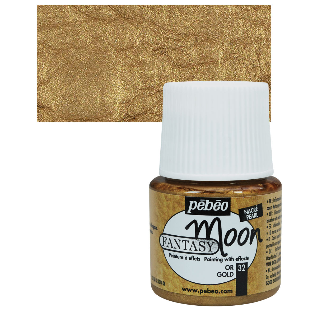 Pebeo Fantasy Moon Paint - Gold, 45 ml bottle and swatch